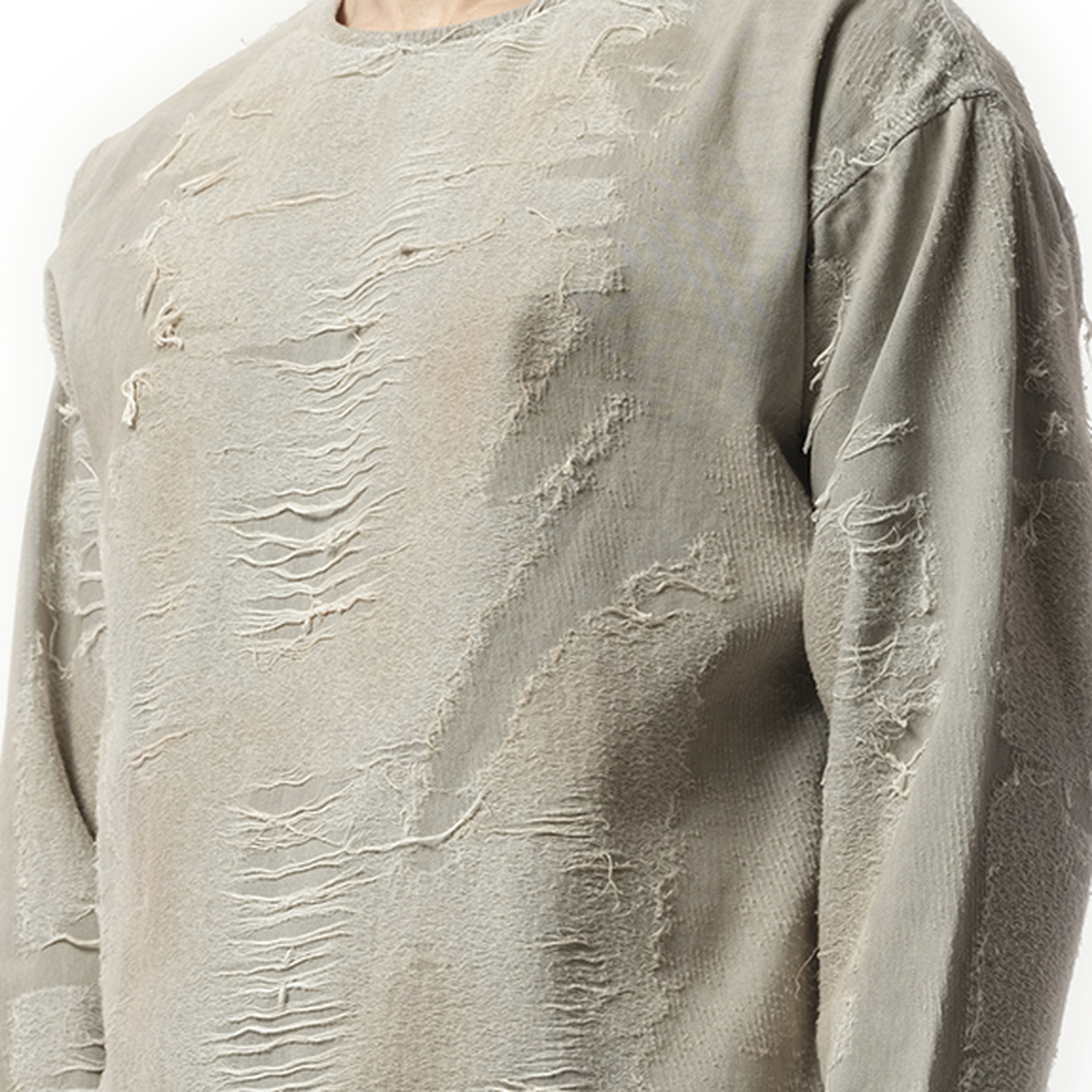 Distressed Effect Denim Sweater in Light Grey - 3