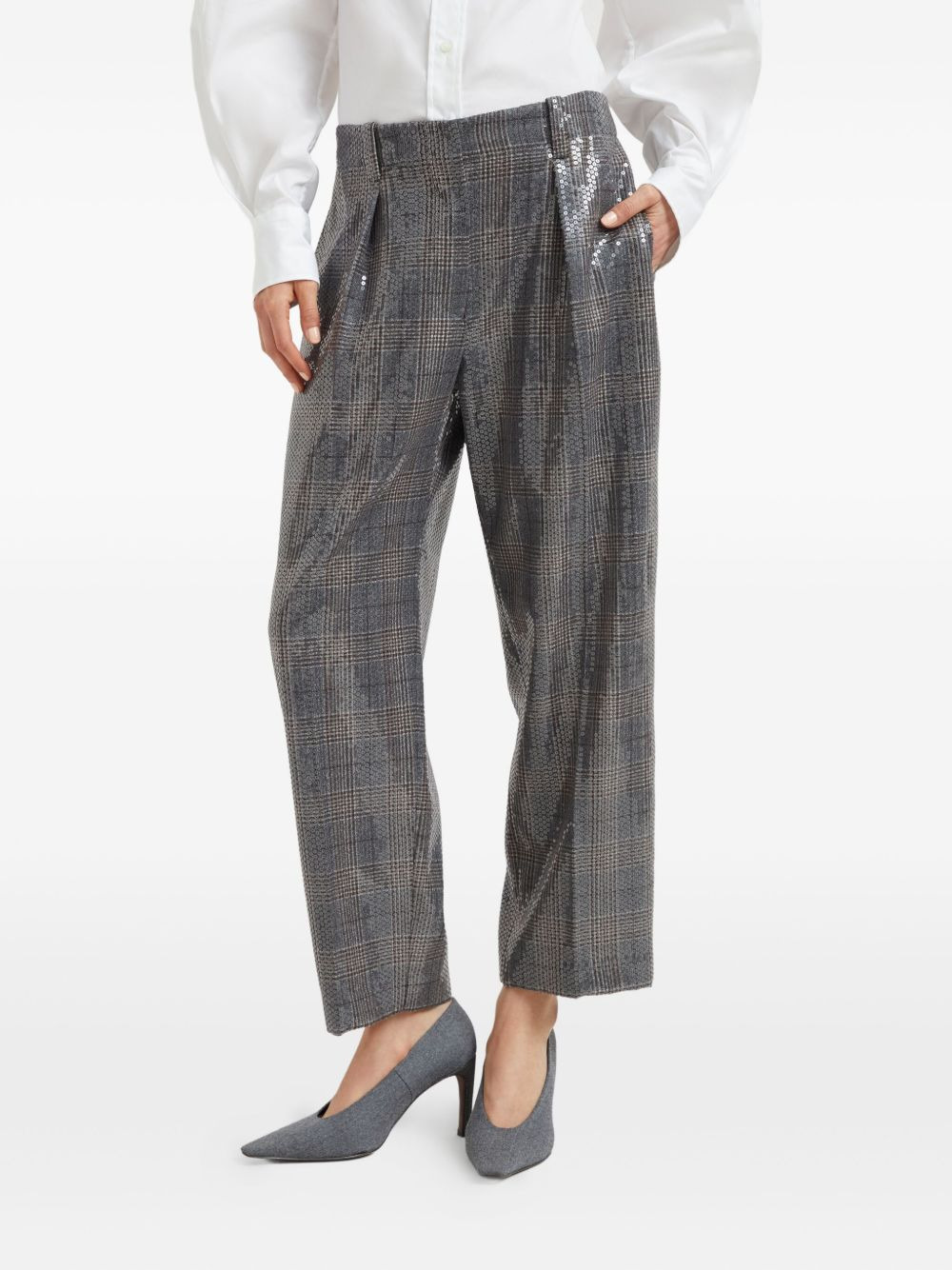 sequin-embellished check-pattern trousers - 3