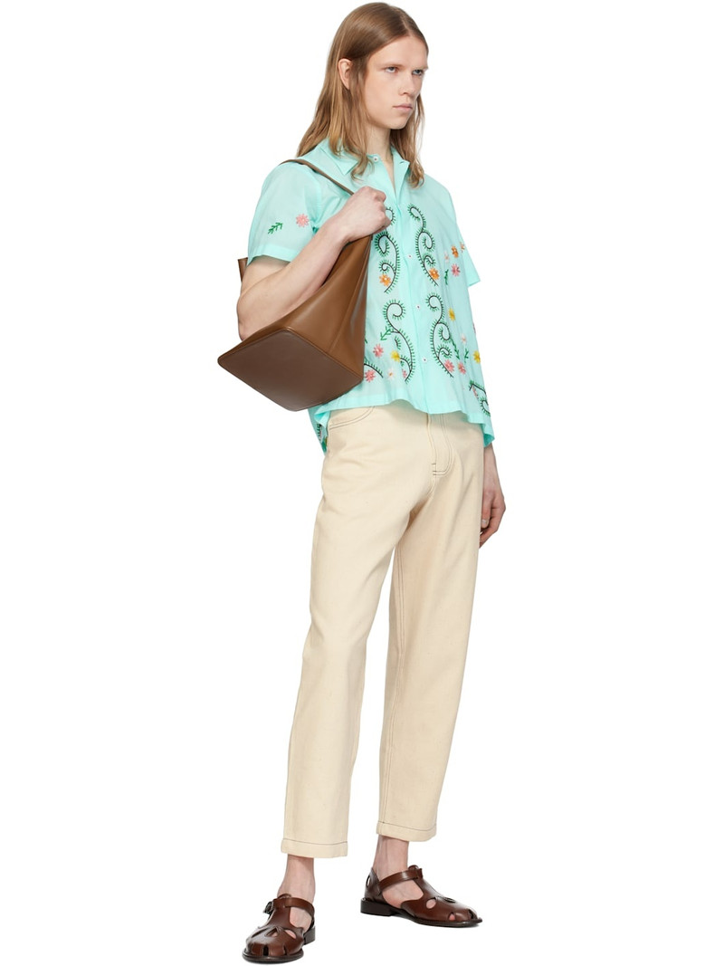 HARAGO Blue Embroidered Seaweed Shirt outlook