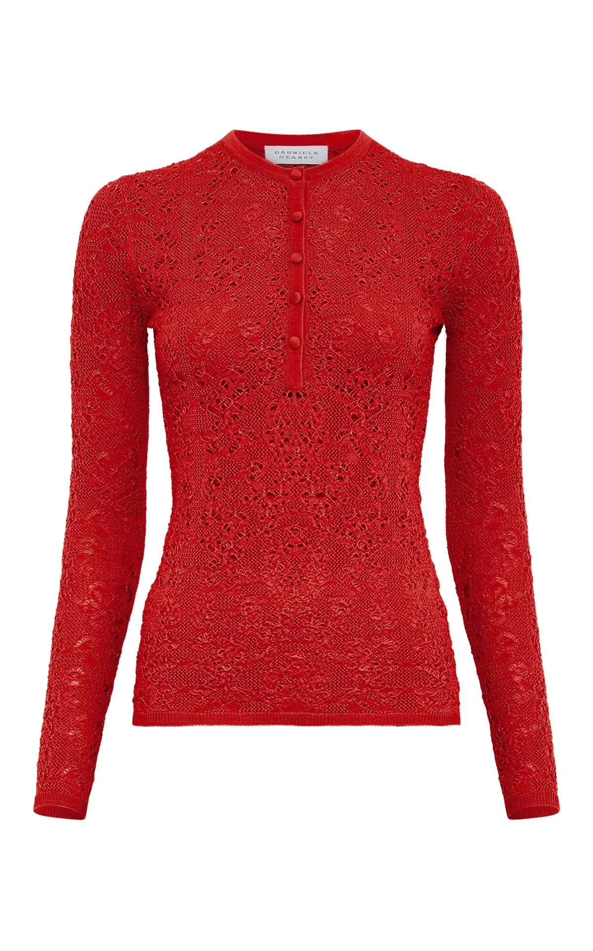 Gaviran Lace Knit Henley in Tonic Orange Merino Wool - 1