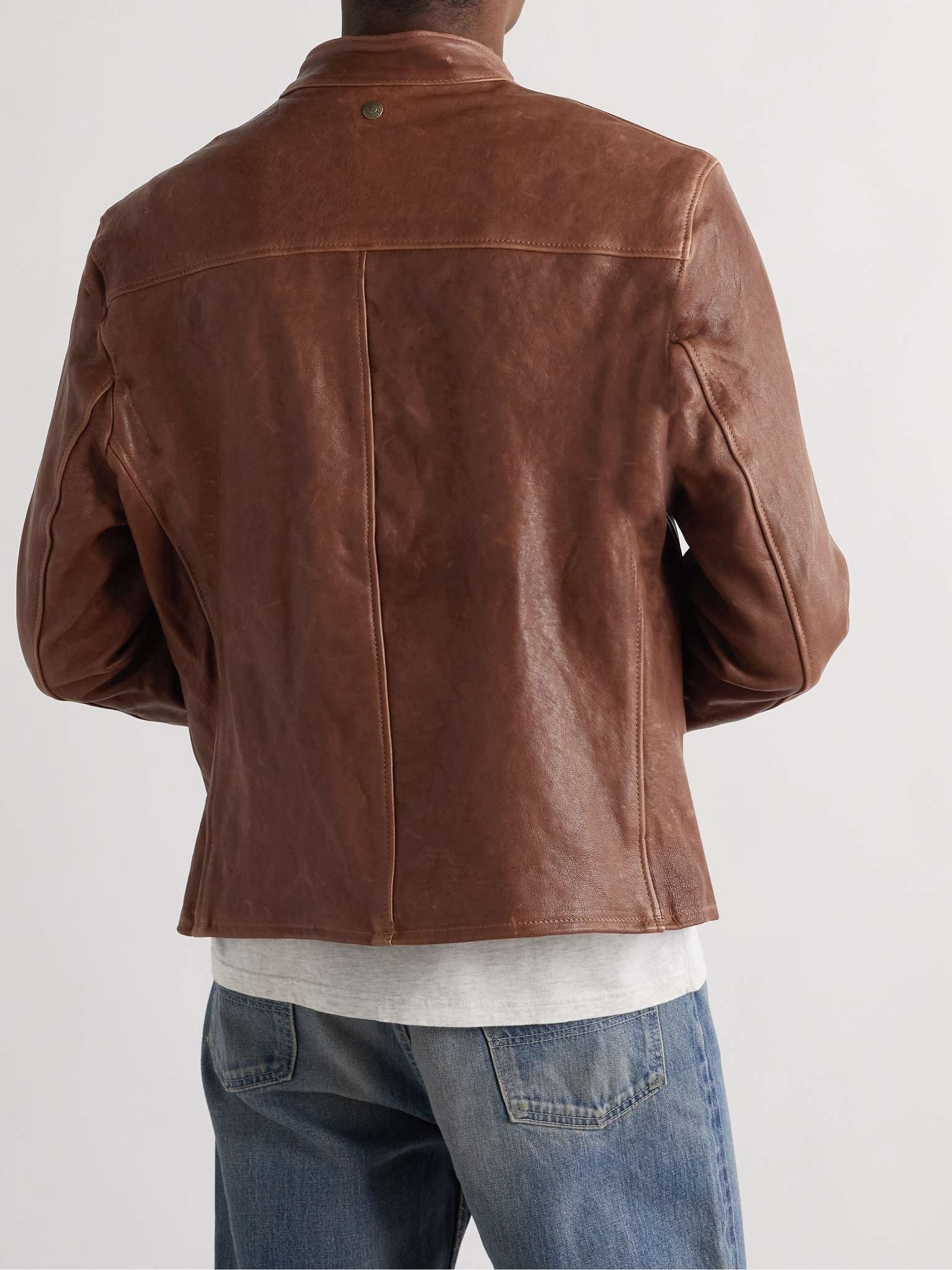 Suede-Trimmed Full-Grain Leather Jacket - 4