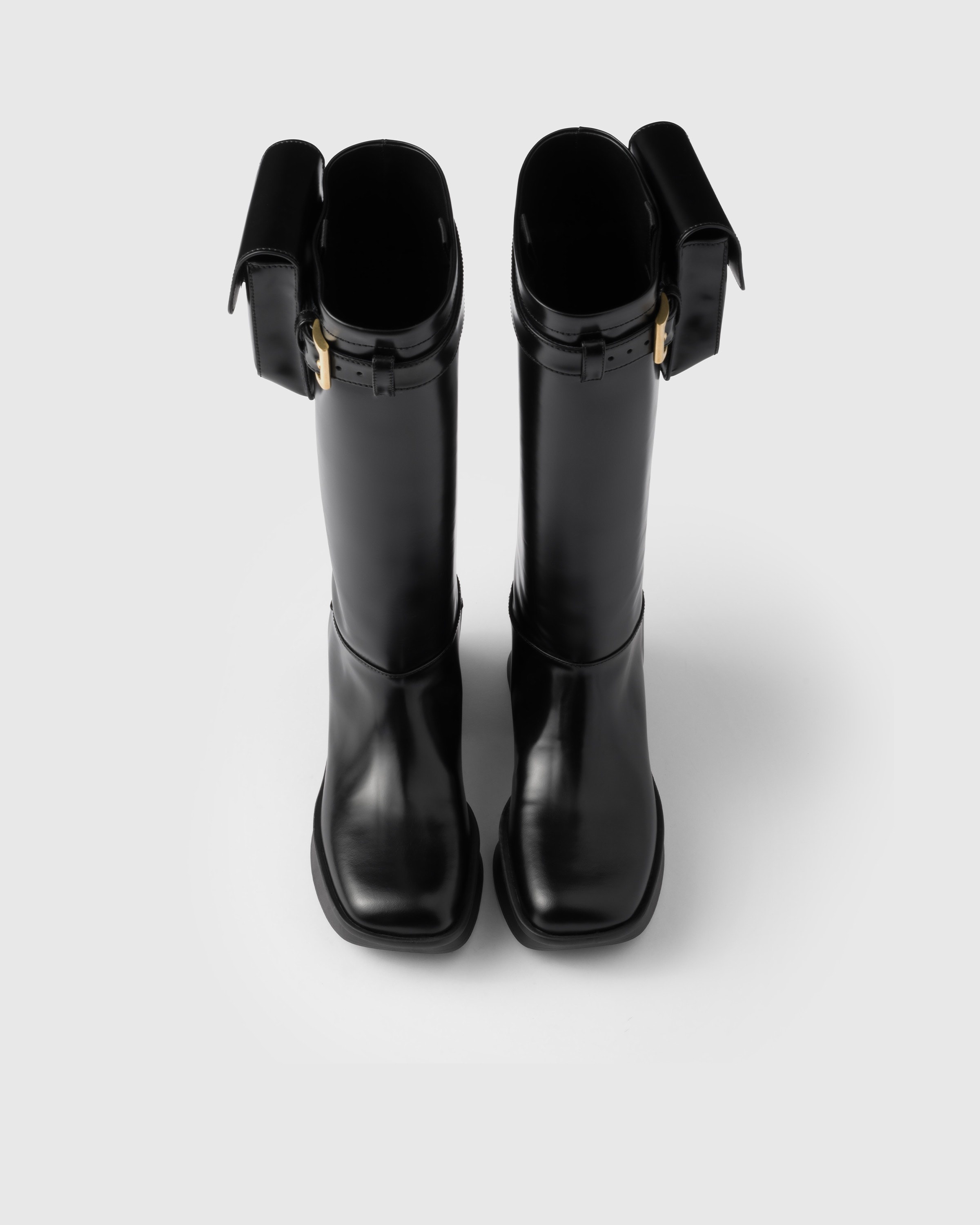 ロングブーツ PRADA EQUAL BOOTS IN BRUSHED LEATHER WITH POUCH Prada Monolith Leather and Re-Nylon Boots with Pouch | Saks