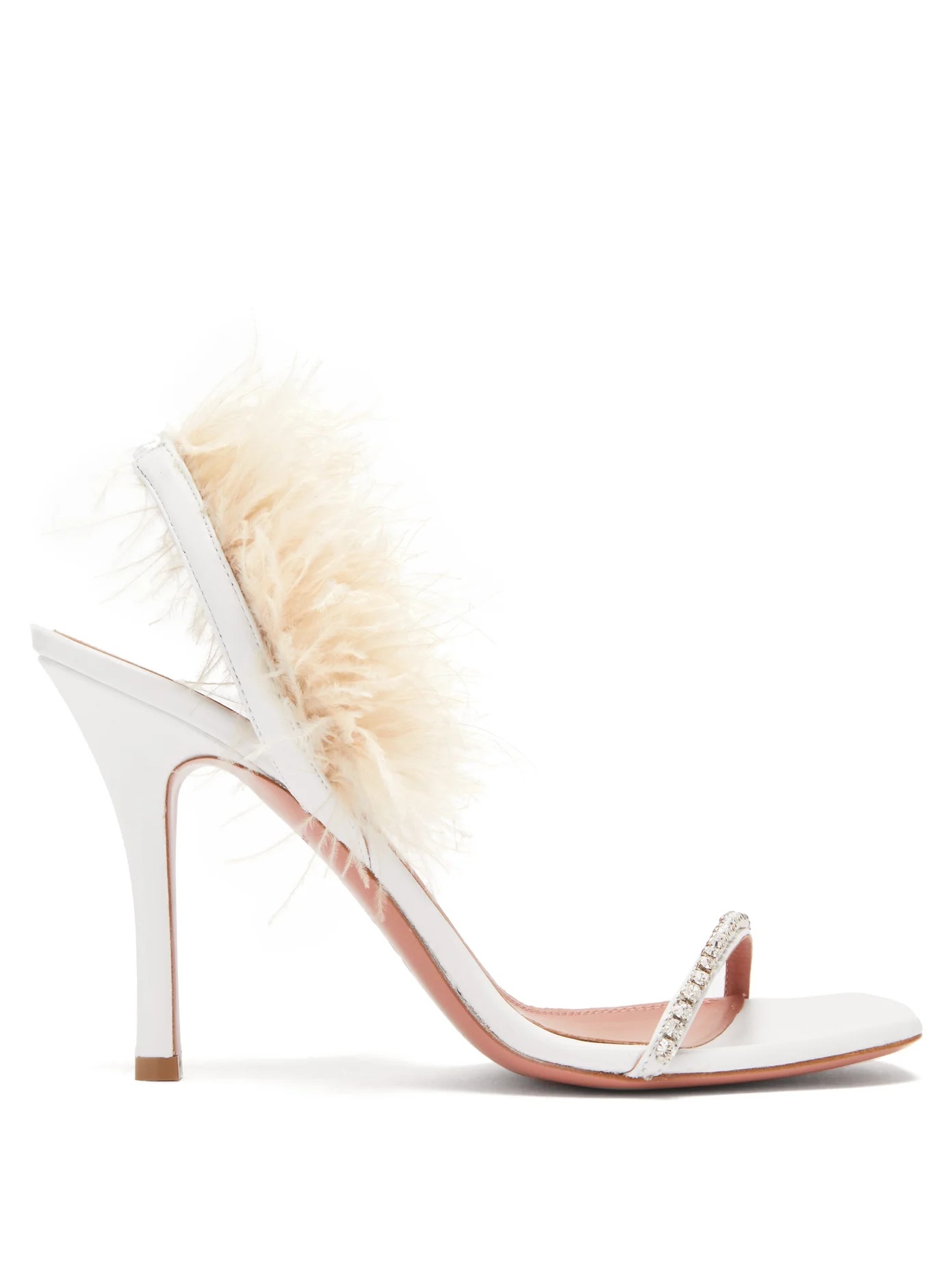 Adwoa crystal and feather-trimmed satin sandals - 1