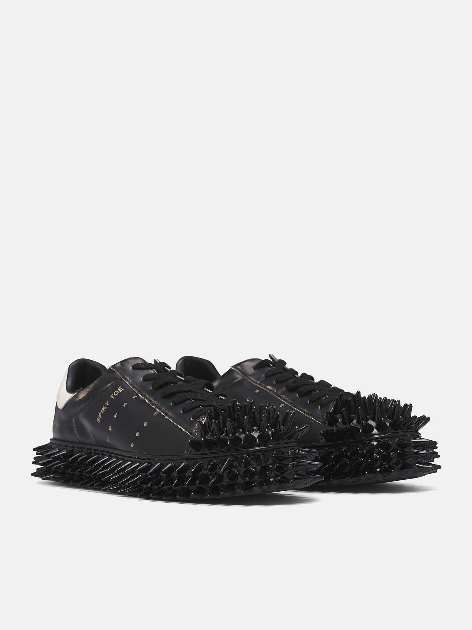 Black Leather Spiky Sneakers - 2