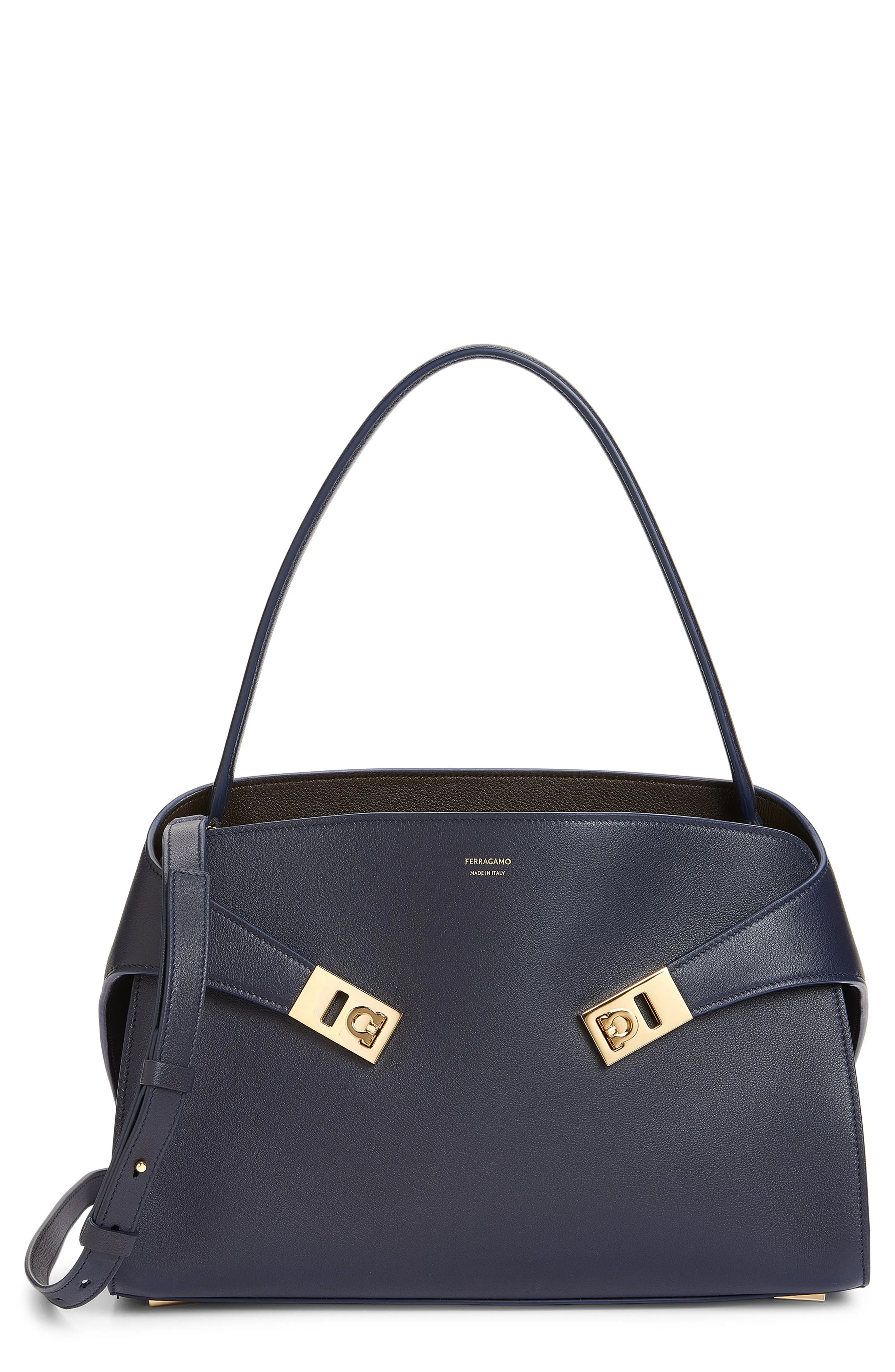 FERRAGAMO Small Hug Leather Shoulder Bag in New Navy Testa Di Moro at Nordstrom - 1