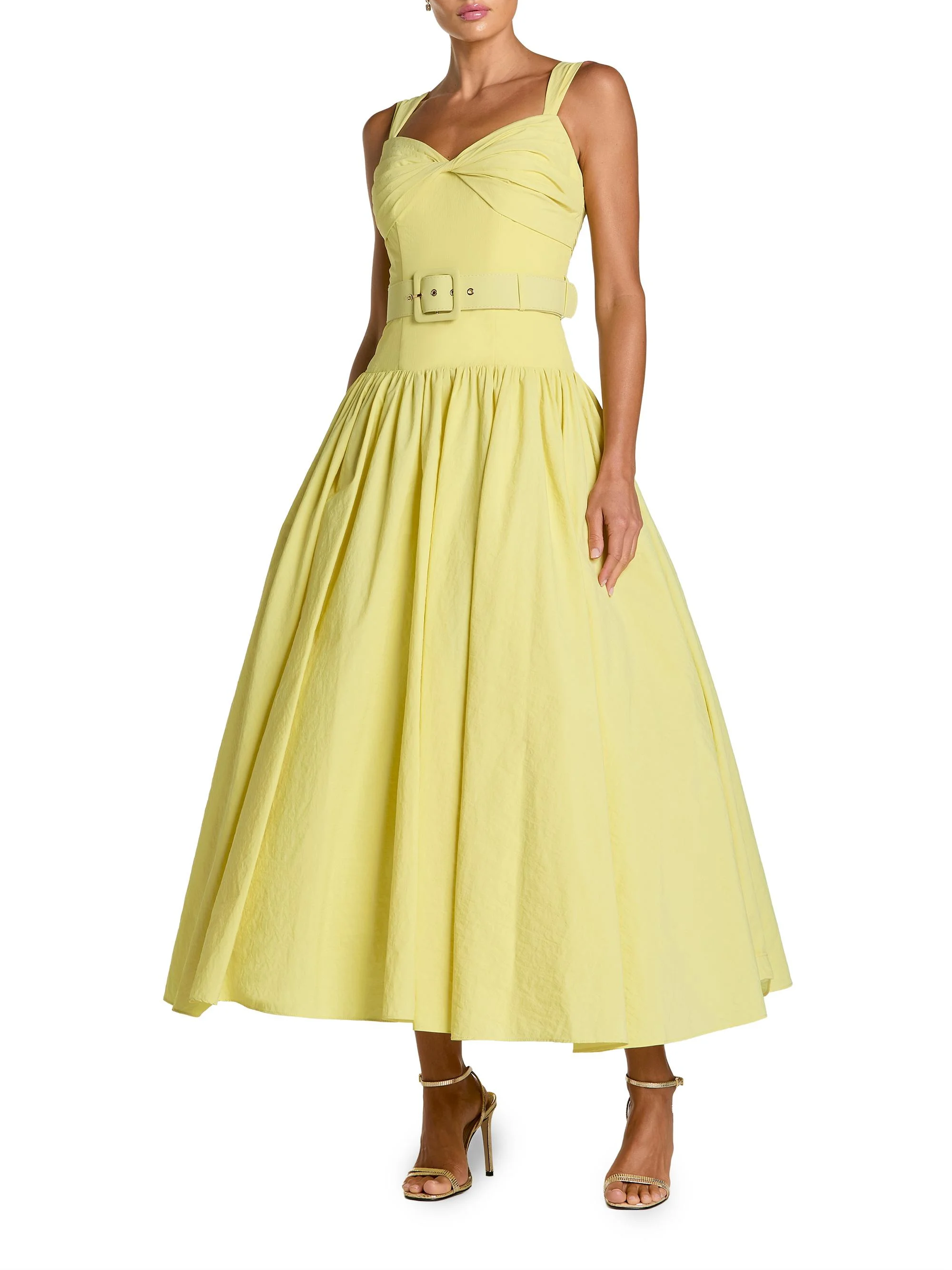 Women's Faille Fit & Flare Belted Midi-Dress - Buttercup - 1