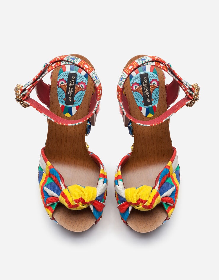Carretto-print canvas clogs with bejeweled appliqués - 4