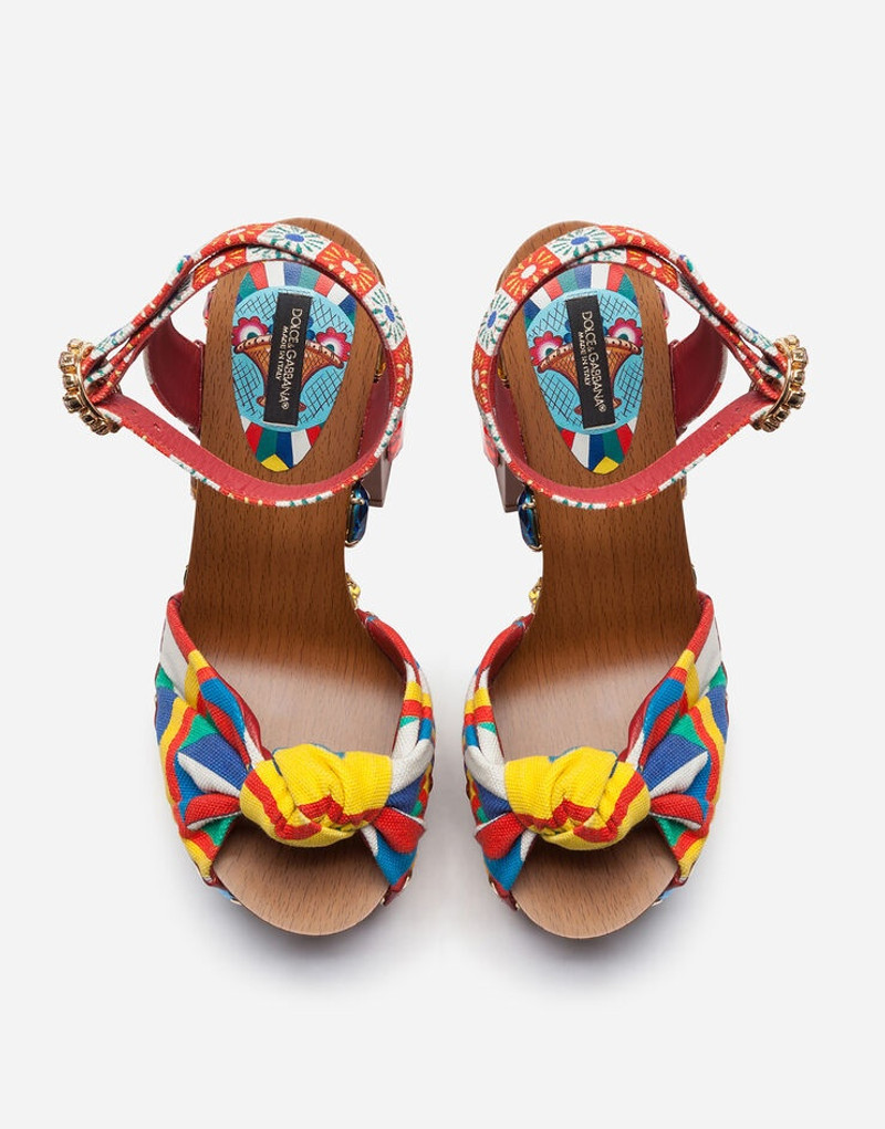 Carretto-print canvas clogs with bejeweled appliqués 4