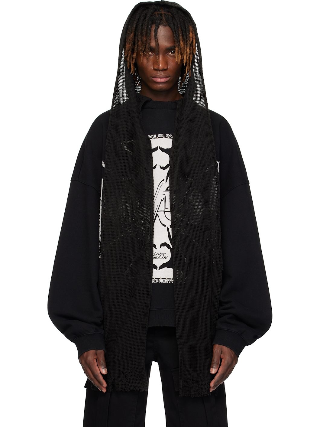 Black Heart-Cross Long-Sleeved Muffler Hoodie - 1