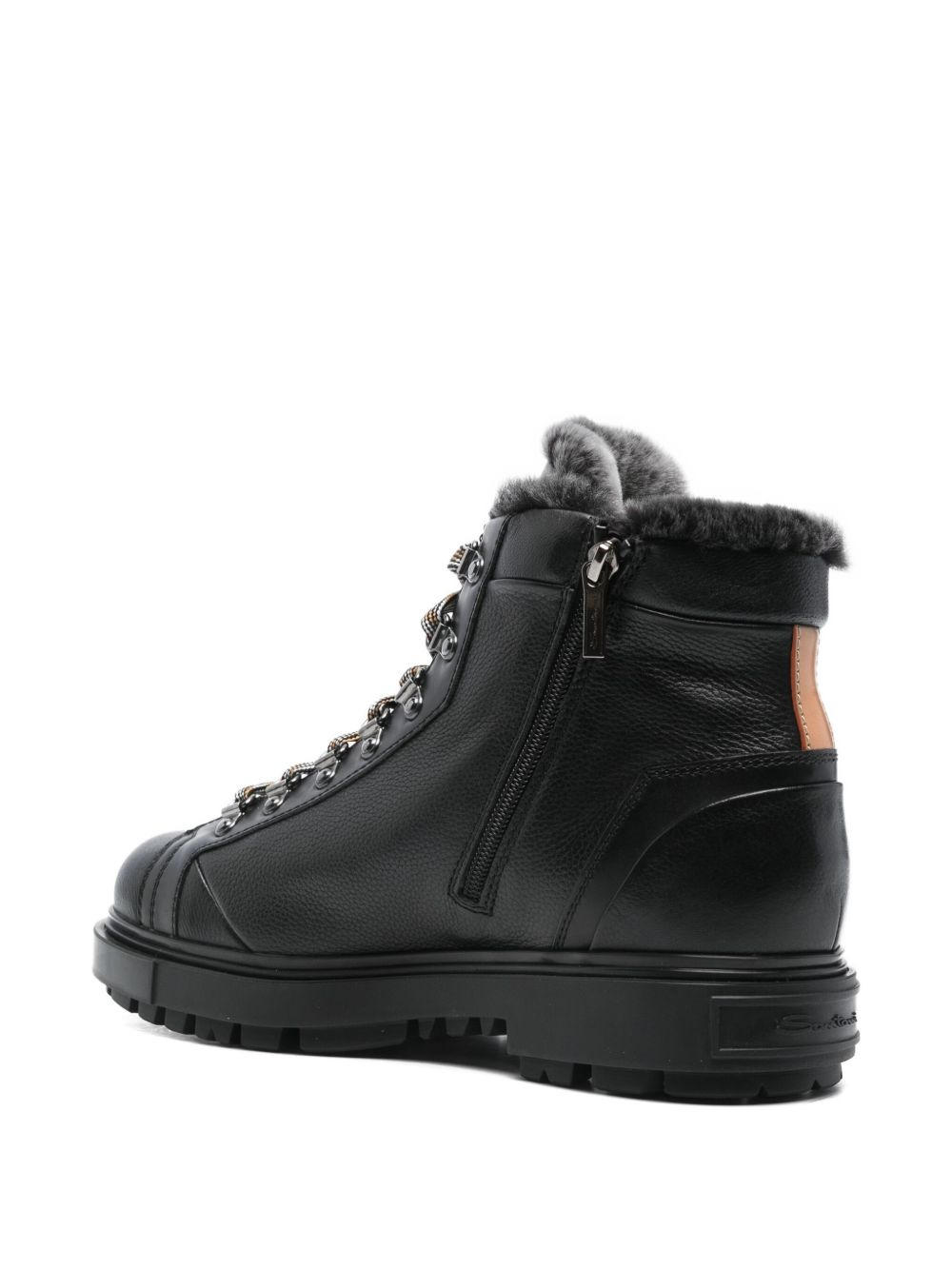 fur-trim lace-up boots - 3