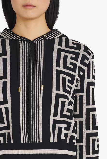 Cropped ivory and black wool sweatshirt with Balmain monogram - 6