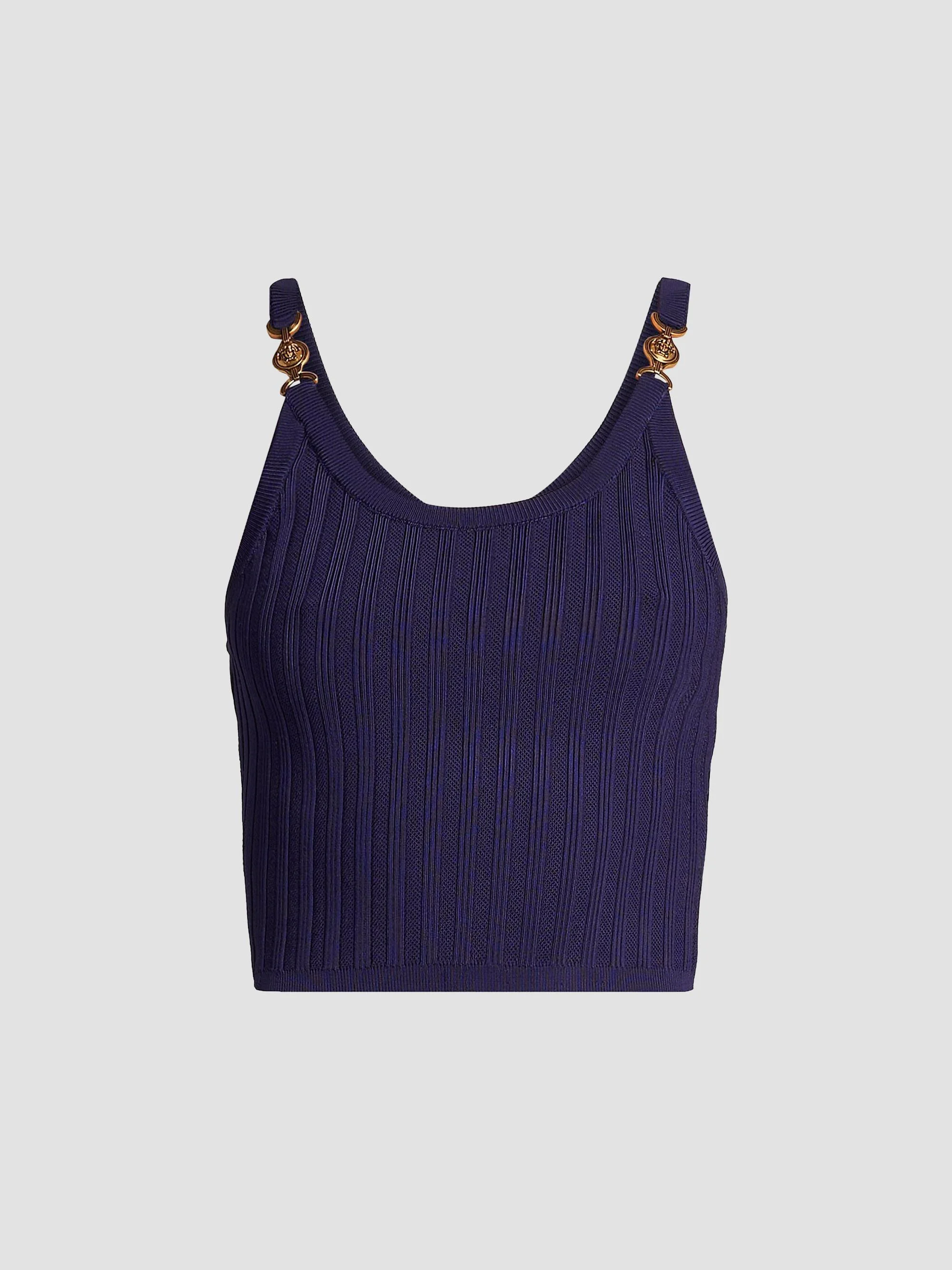 Women's La Vacanza Mesh Rib-Knit Hardware Top - Purple - 1
