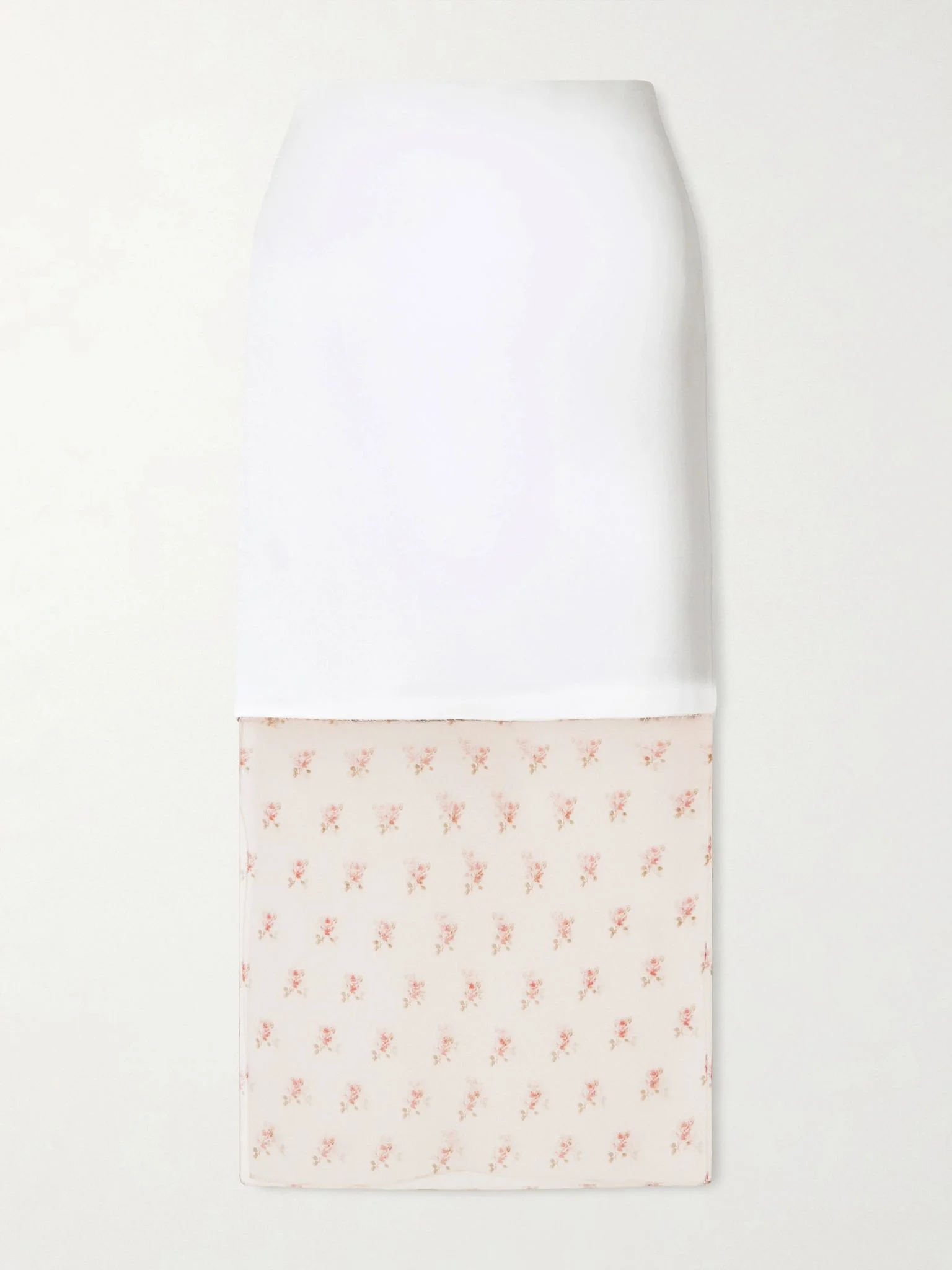 Sybil layered frayed satin-crepe and floral-print organza midi skirt White - 1