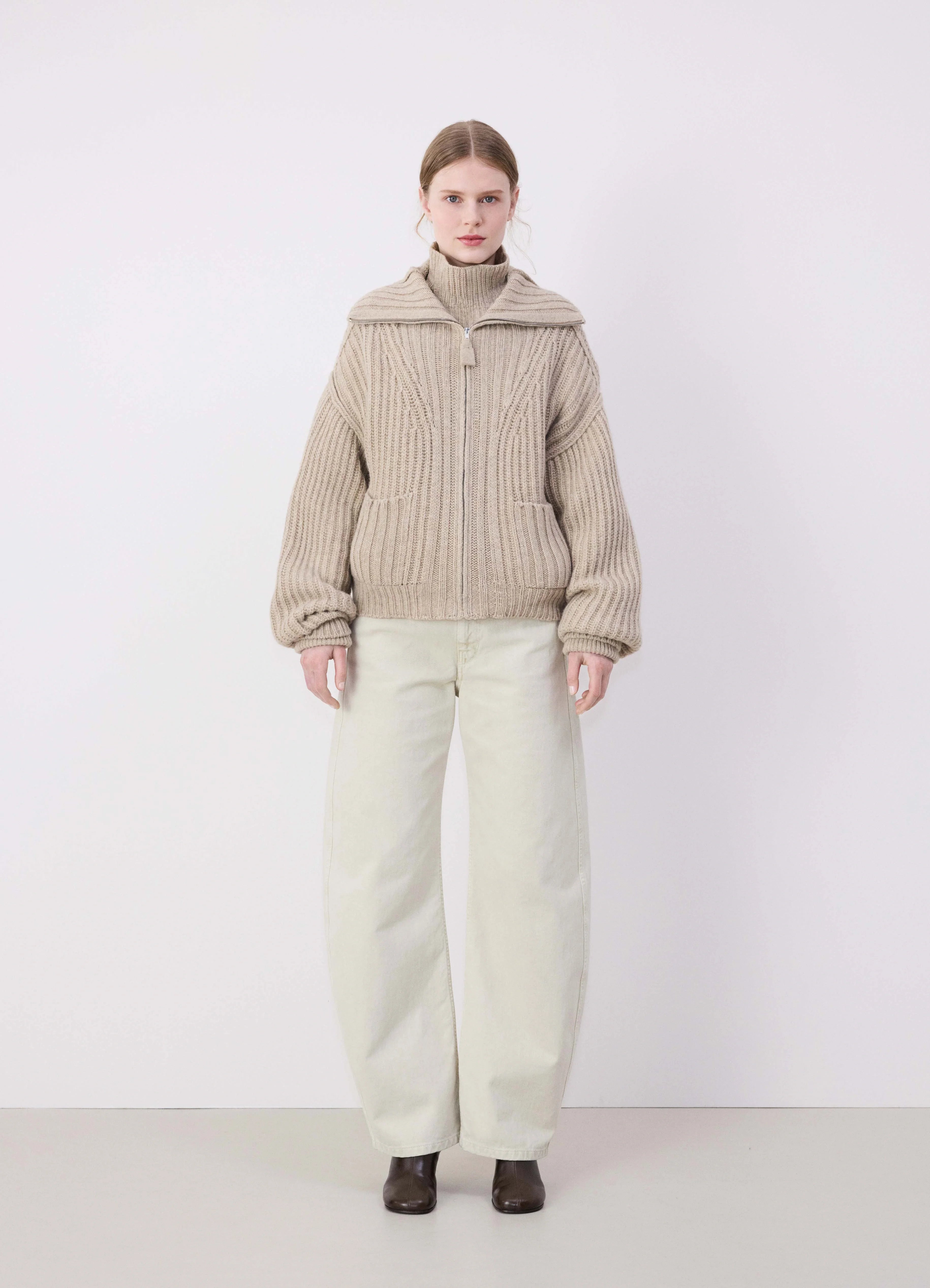 TRUCKER COLLAR ZIPPED CARDIGAN - 2