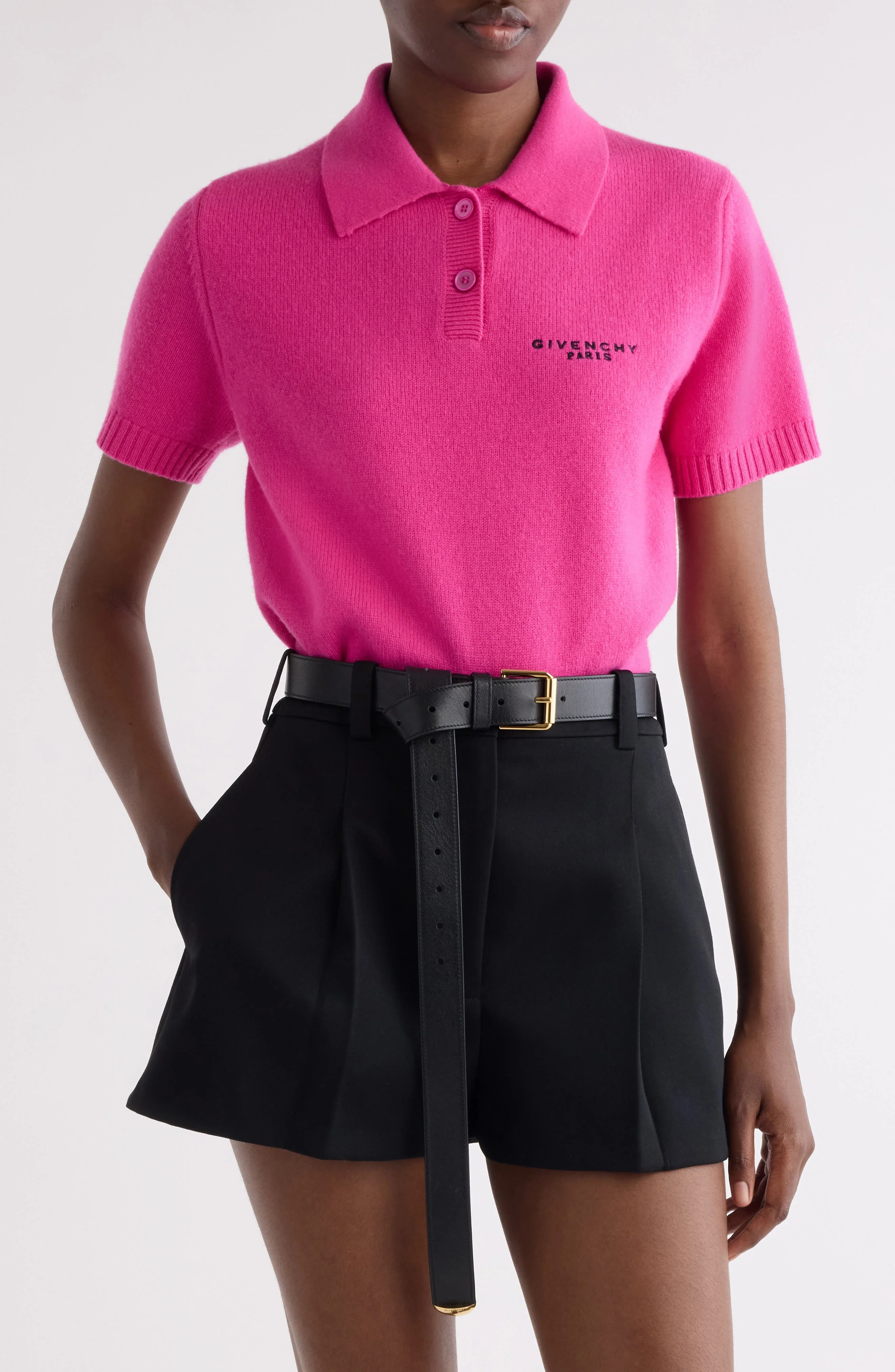 Givenchy Short Sleeve Wool & Cashmere Polo in Fuchsia at Nordstrom - 1