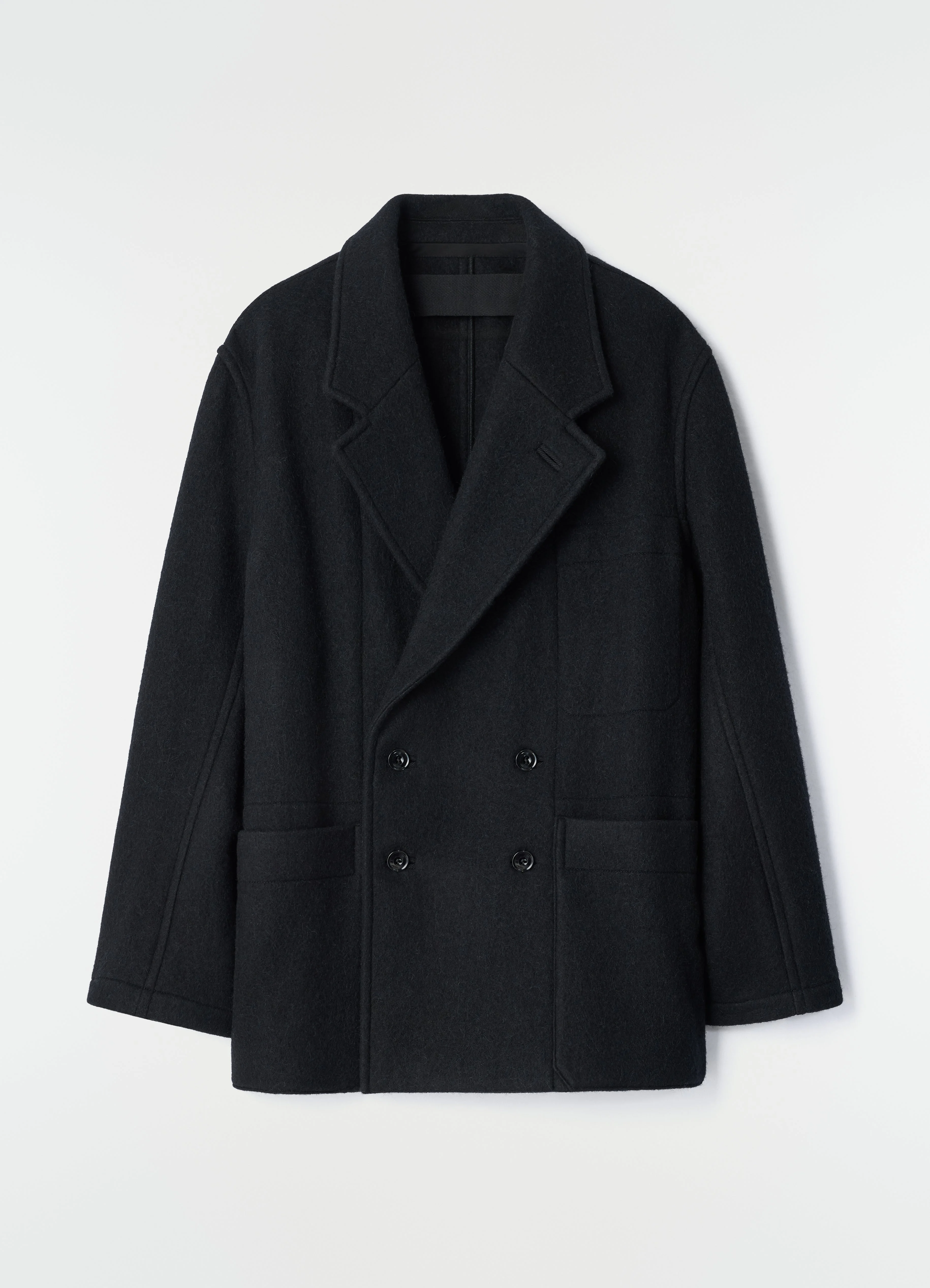 SHORT DOUBLE-BREASTED COAT IN FELTED WOOL ALPACA - 1