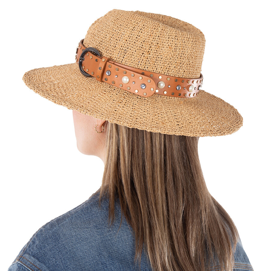 Maison Michel Ladies Beige Virginie Decorative Belt Fedora Hat - 3