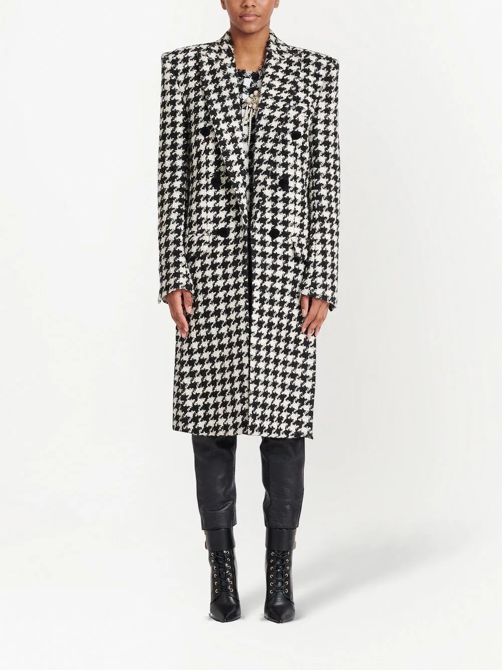 double-breasted houndstooth coat - 3