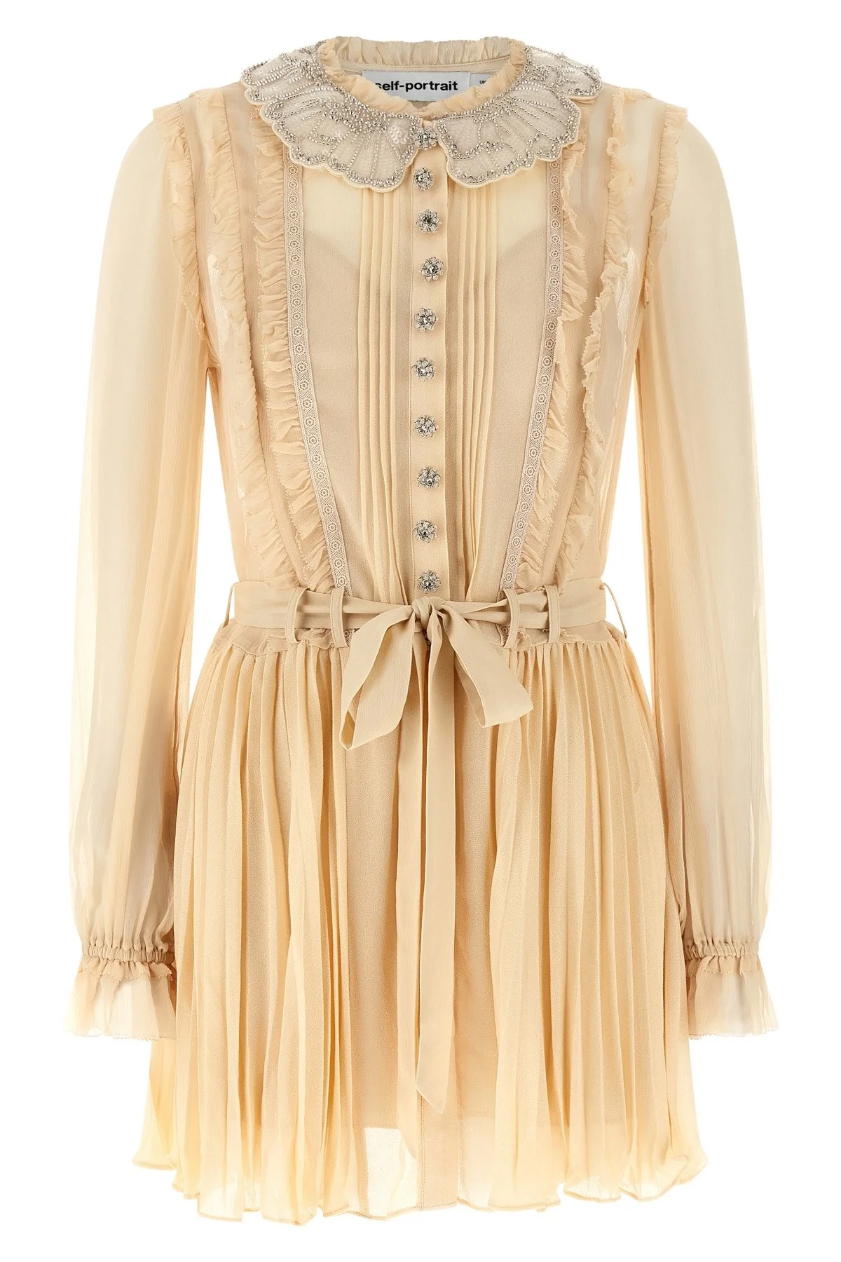 'Tan Pleated Georgette Mini' dress - 1