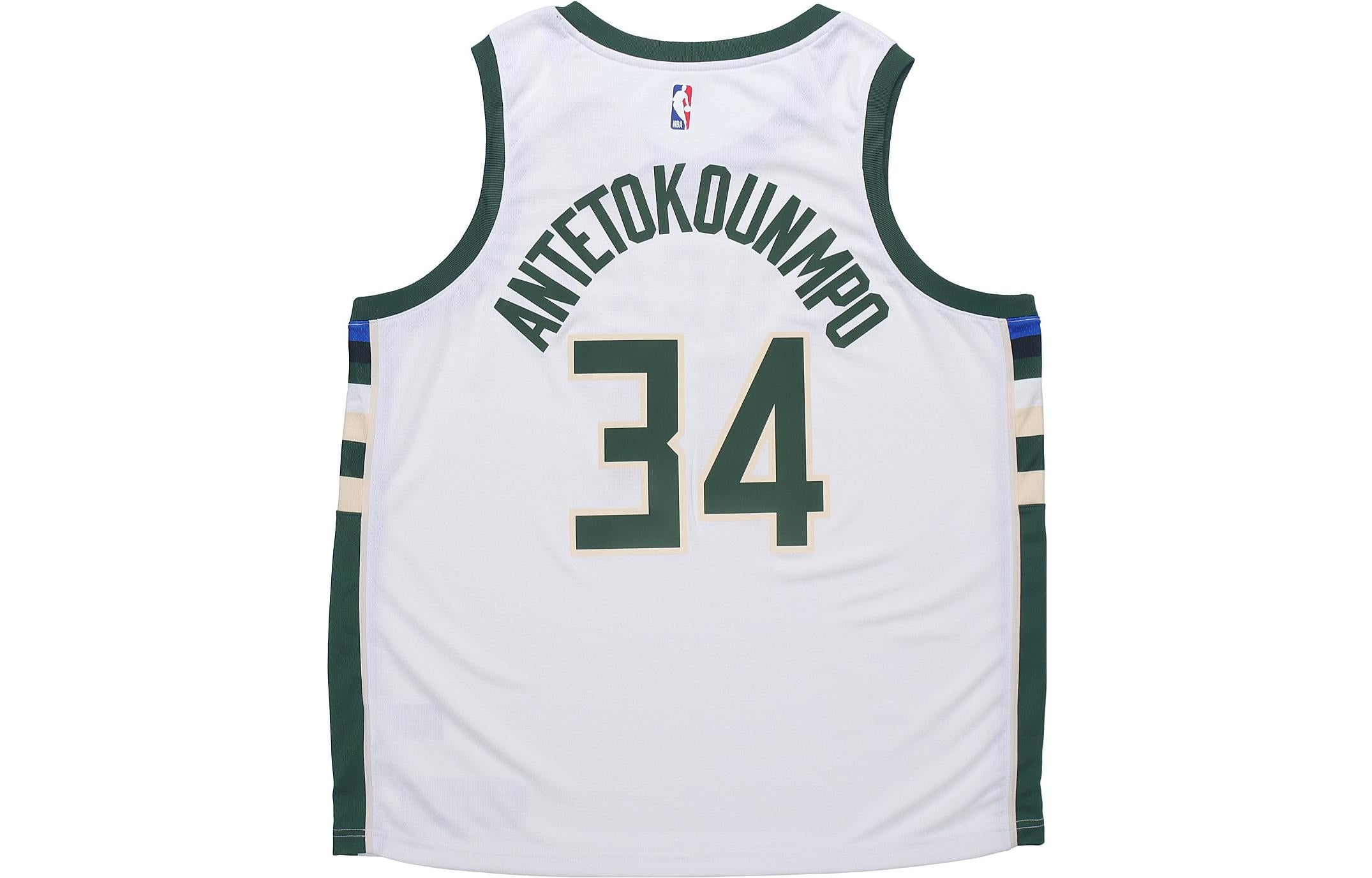 Nike NBA Basketball Sports Vest SW Fan Edition 20-21 Season Milwaukee Bucks Alphabet 34 White CW3599 - 2