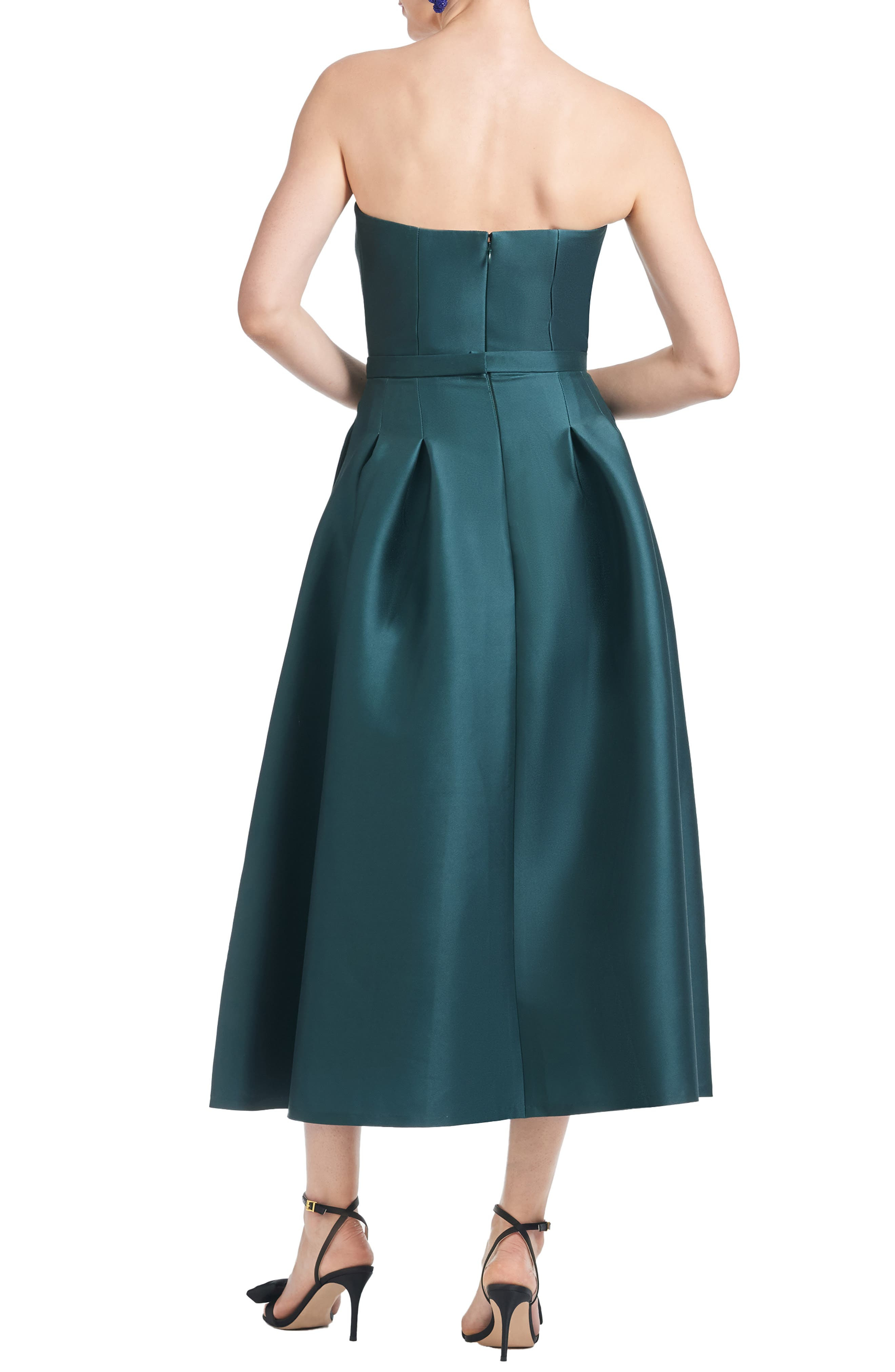 Sachin & Babi Shay Strapless Mikado Midi Cocktail Dress in Forest Green Placement Ikat at Nordstrom - 2