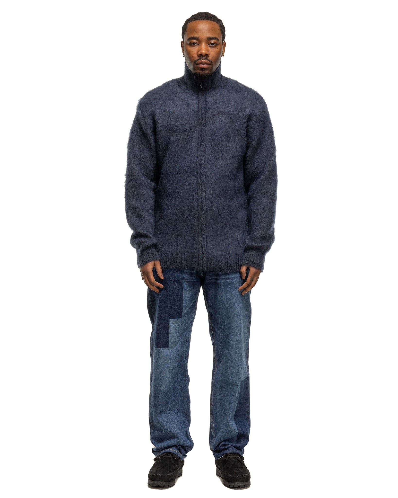 NEEDLES Zipped Mohair Cardigan - Solid Navy | REVERSIBLE