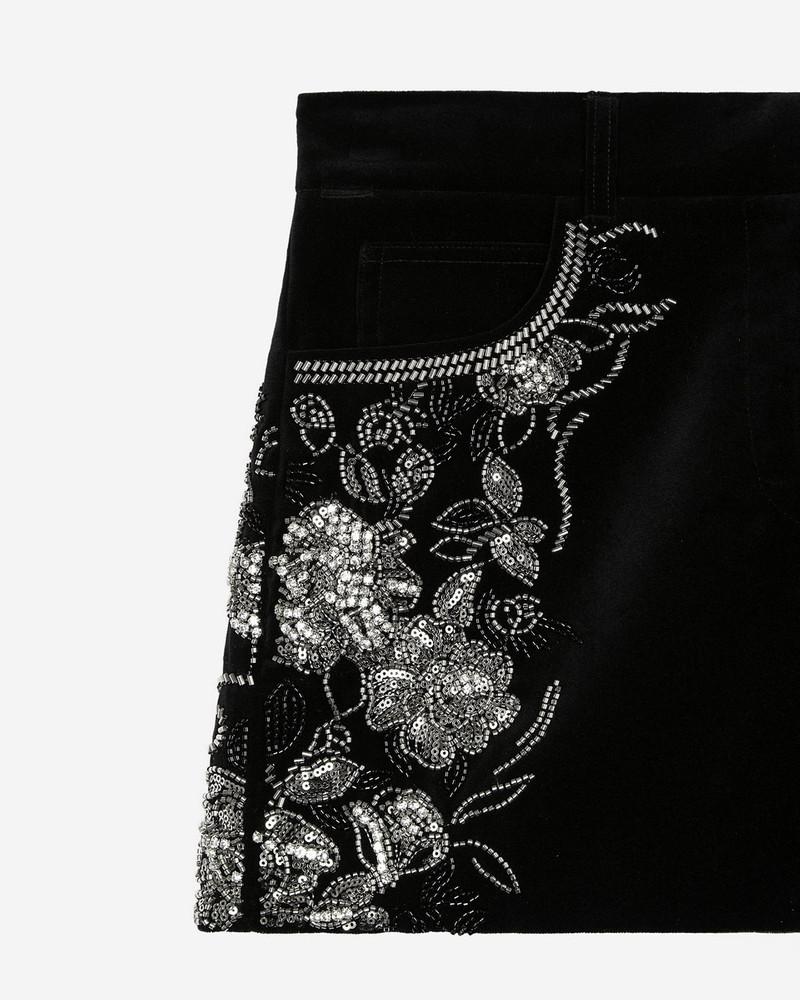 BLACK VELVET SHORTS EMBROIDERED WITH RHINESTONES AND PEARLS 6