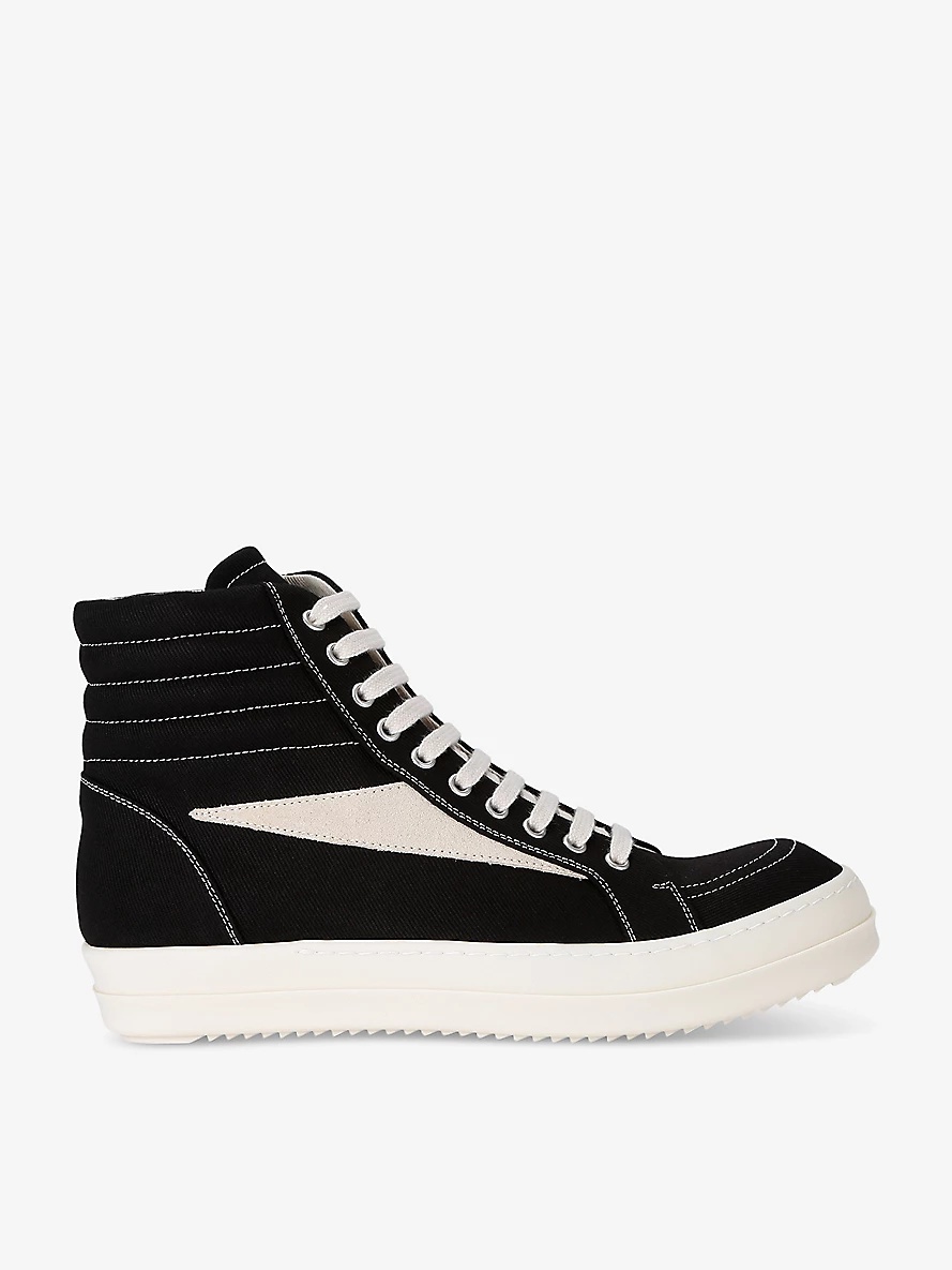 Vintage contrast-stitch canvas high-top trainers - 1