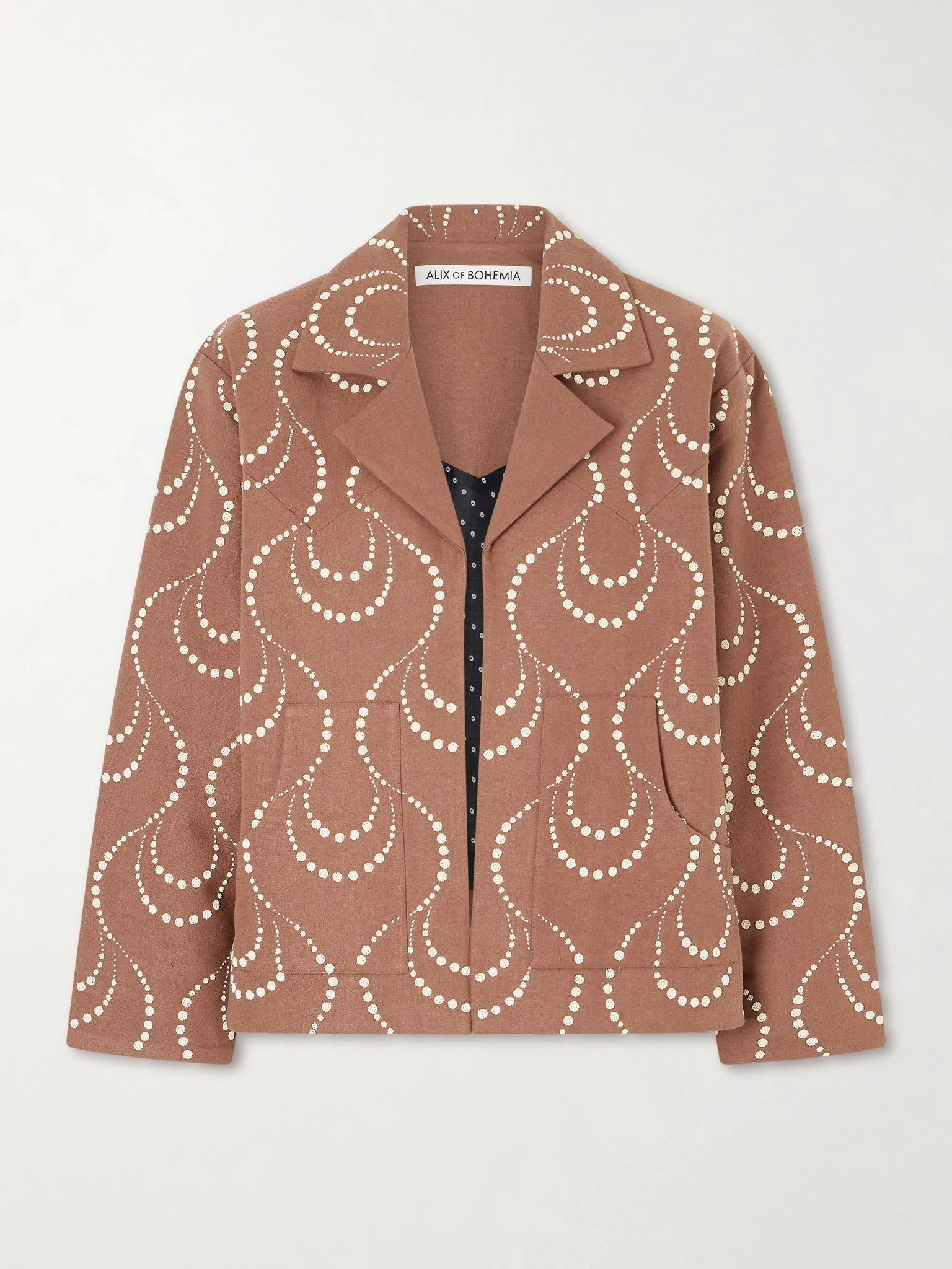 Bead-embellished silk jacket Brown - 1