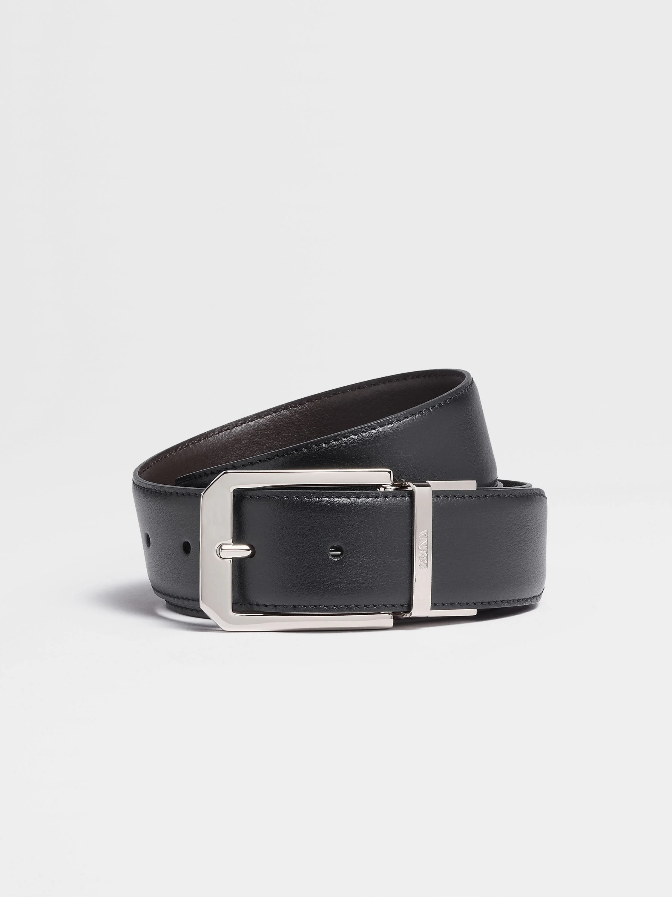BLACK AND DARK BROWN REVERSIBLE LEATHER BELT - 1