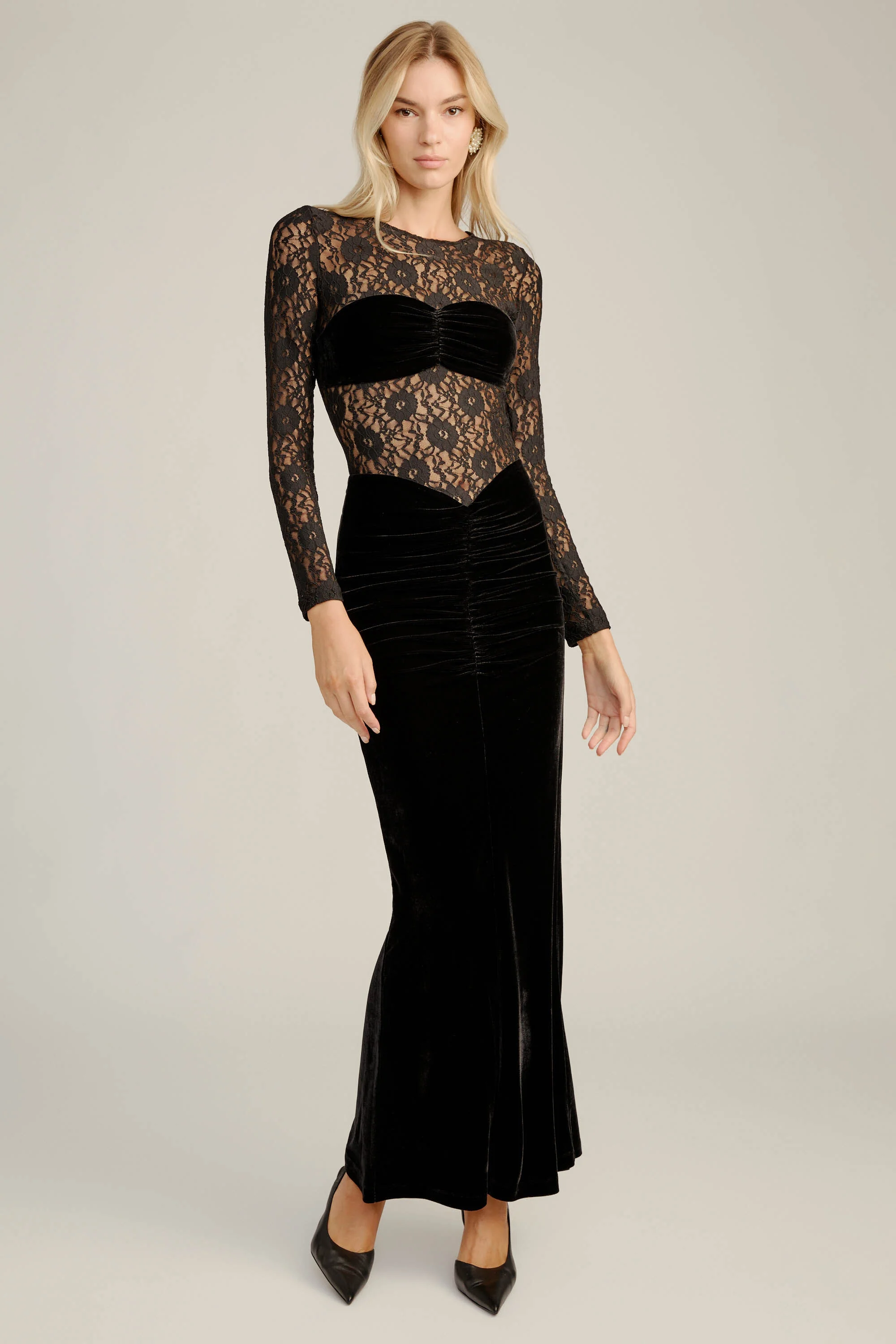 Helenie Velour Lace Maxi Dress In Black - 1