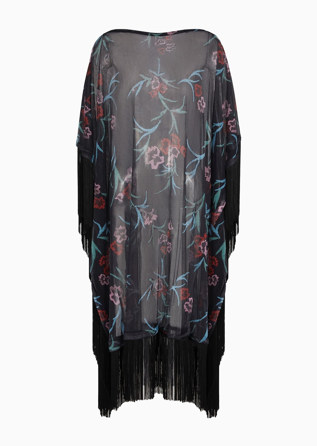 Printed silk cape with fringes - 1