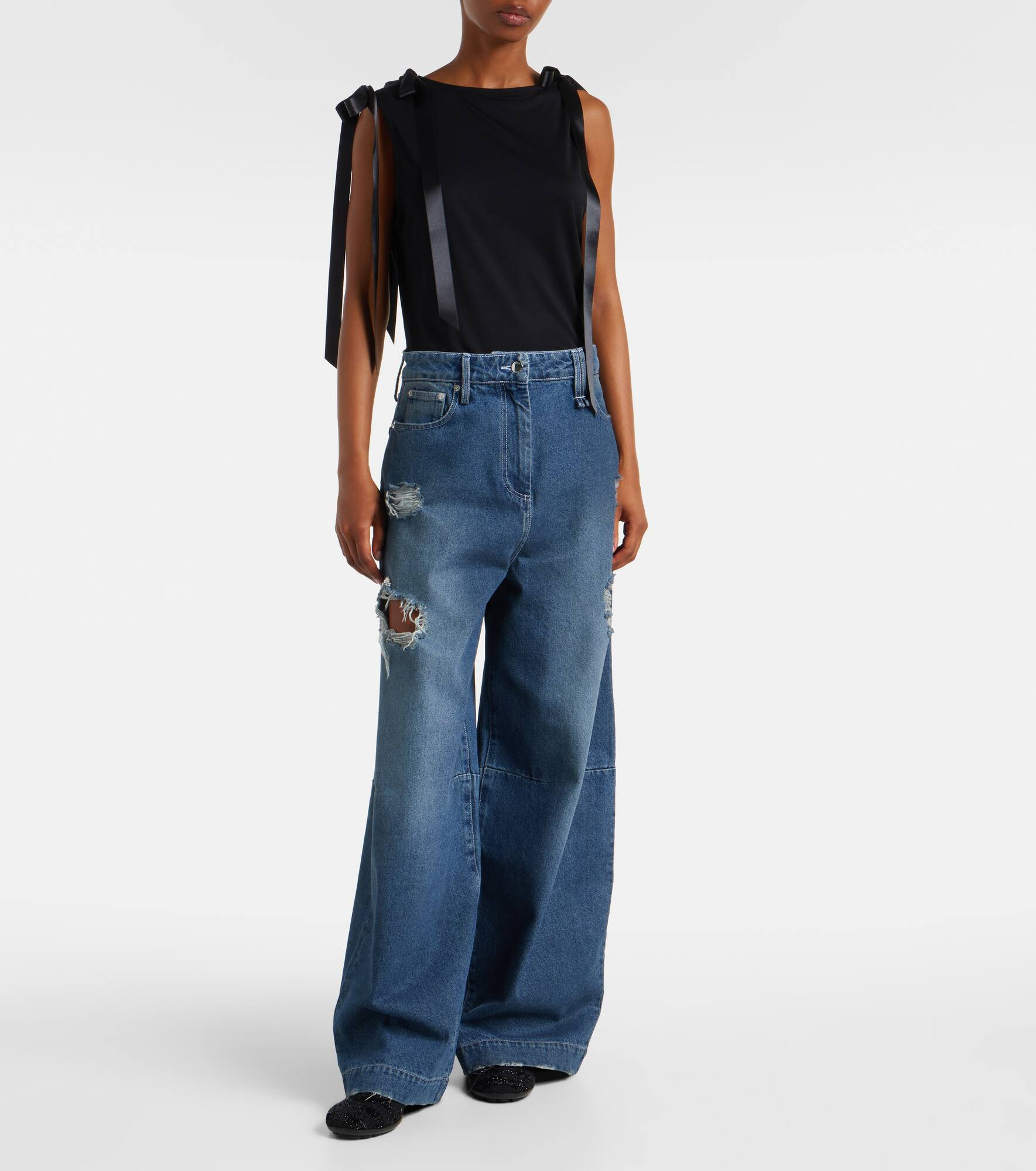 Distressed high-rise wide-leg jeans - 6