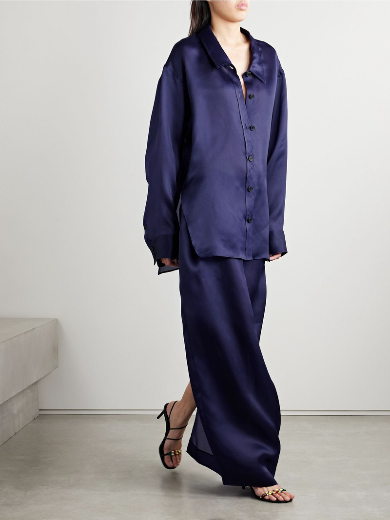 KHAITE Herschel oversized silk-organza shirt Blue outlook