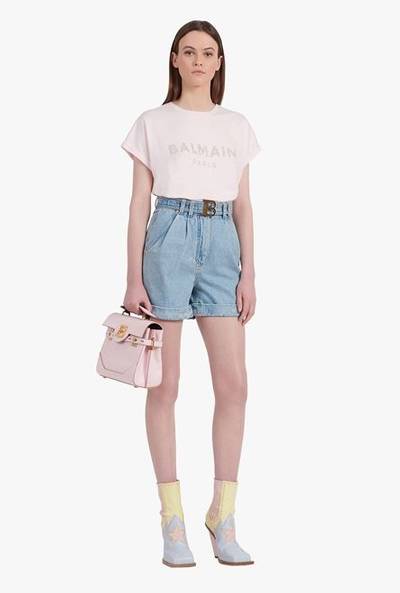 Balmain Light blue eco-designed denim high-waisted shorts with Balmain buckle outlook