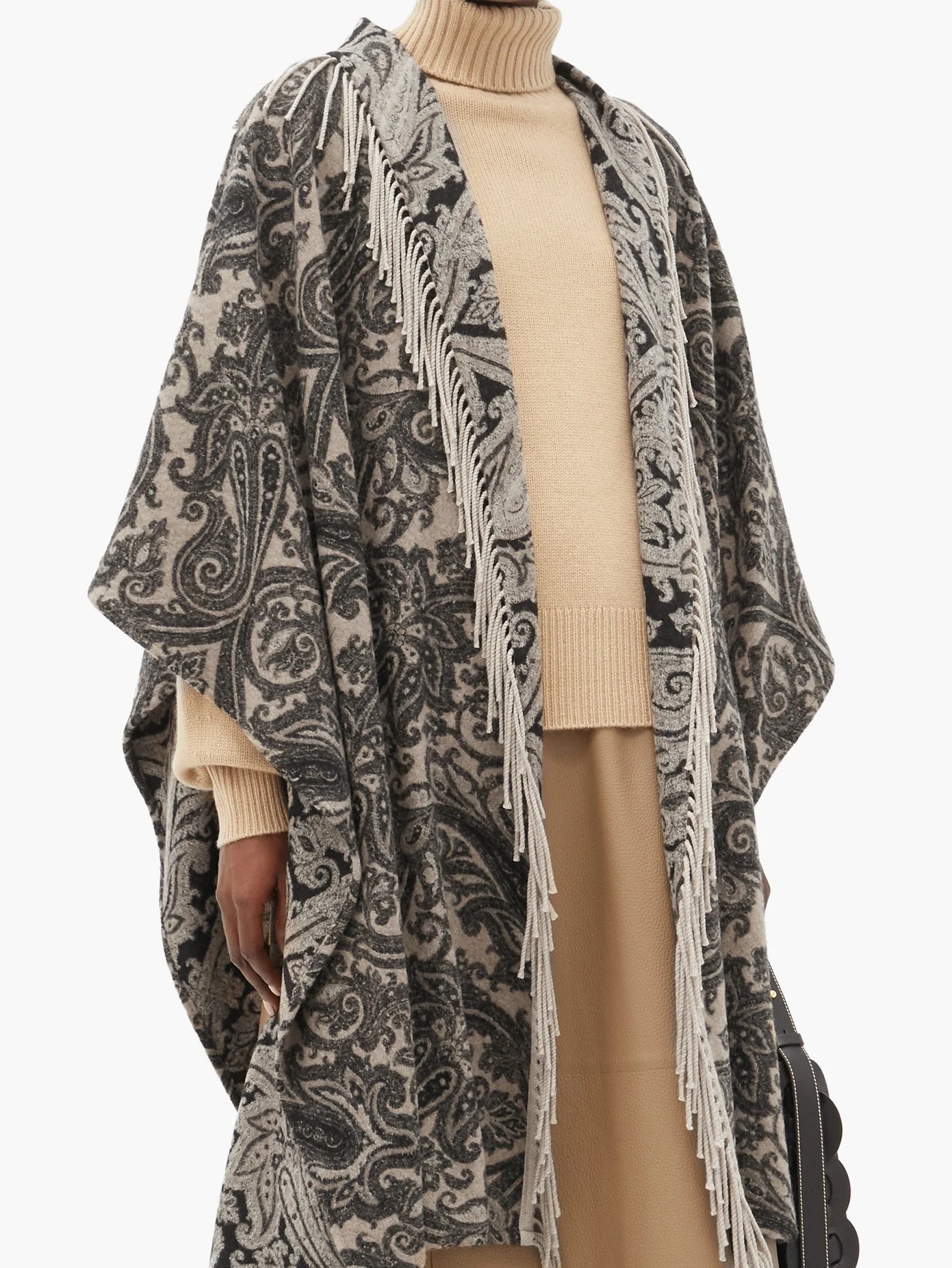 Fringed paisley-jacquard wool-blend cape - 6