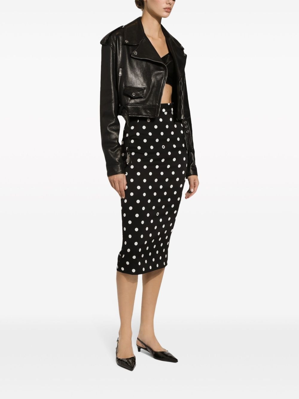 cropped leather biker jacket - 2