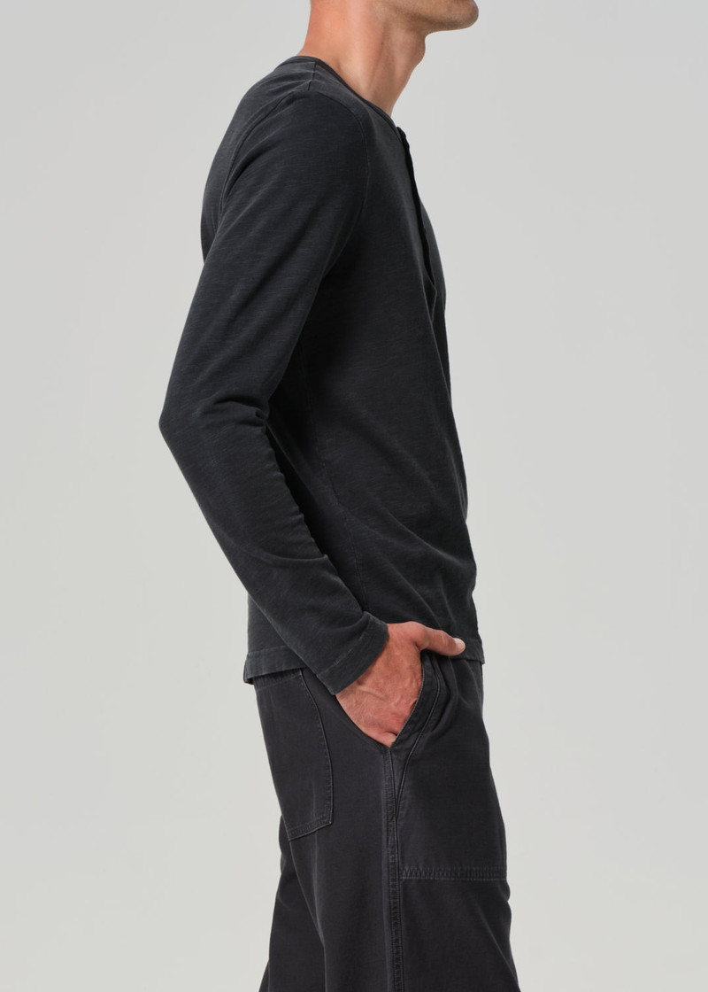 Classic Henley In Washed Black 4