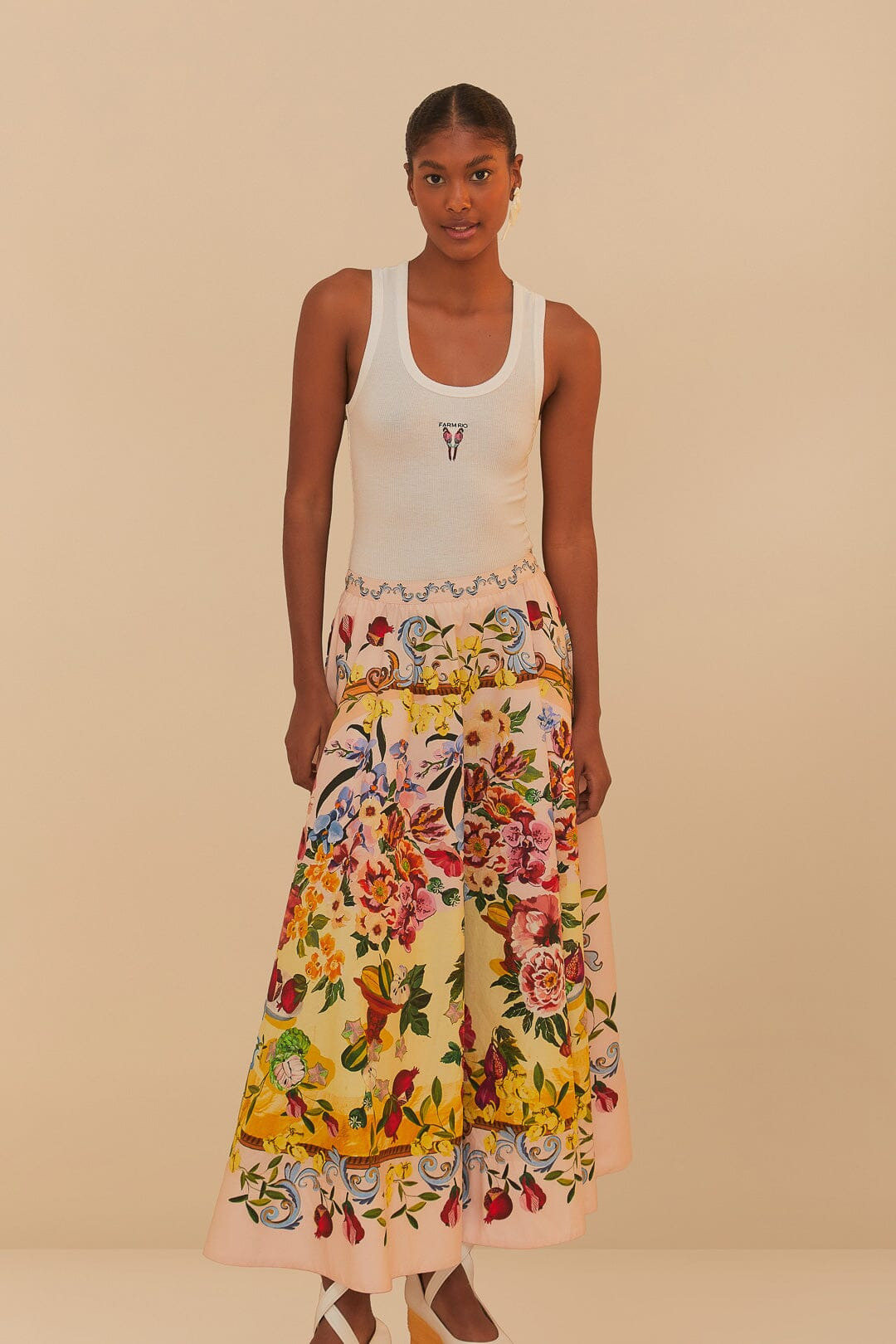 Pink Garden Terrace Organic Cotton Midi Skirt - 1
