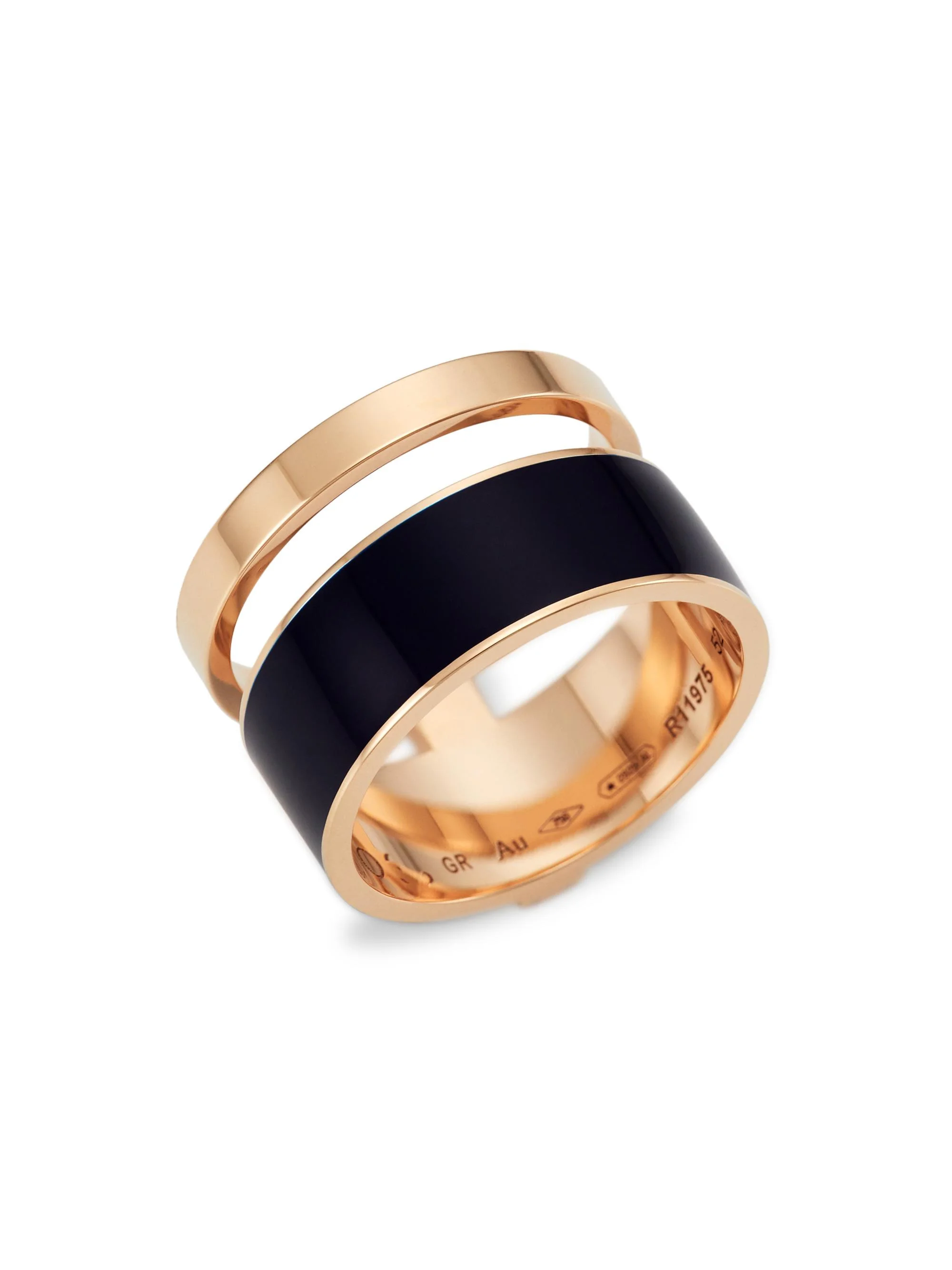 Women's Berber 18K Rose Gold & Navy Lacquer 2-Row Ring - Rose Gold - 1