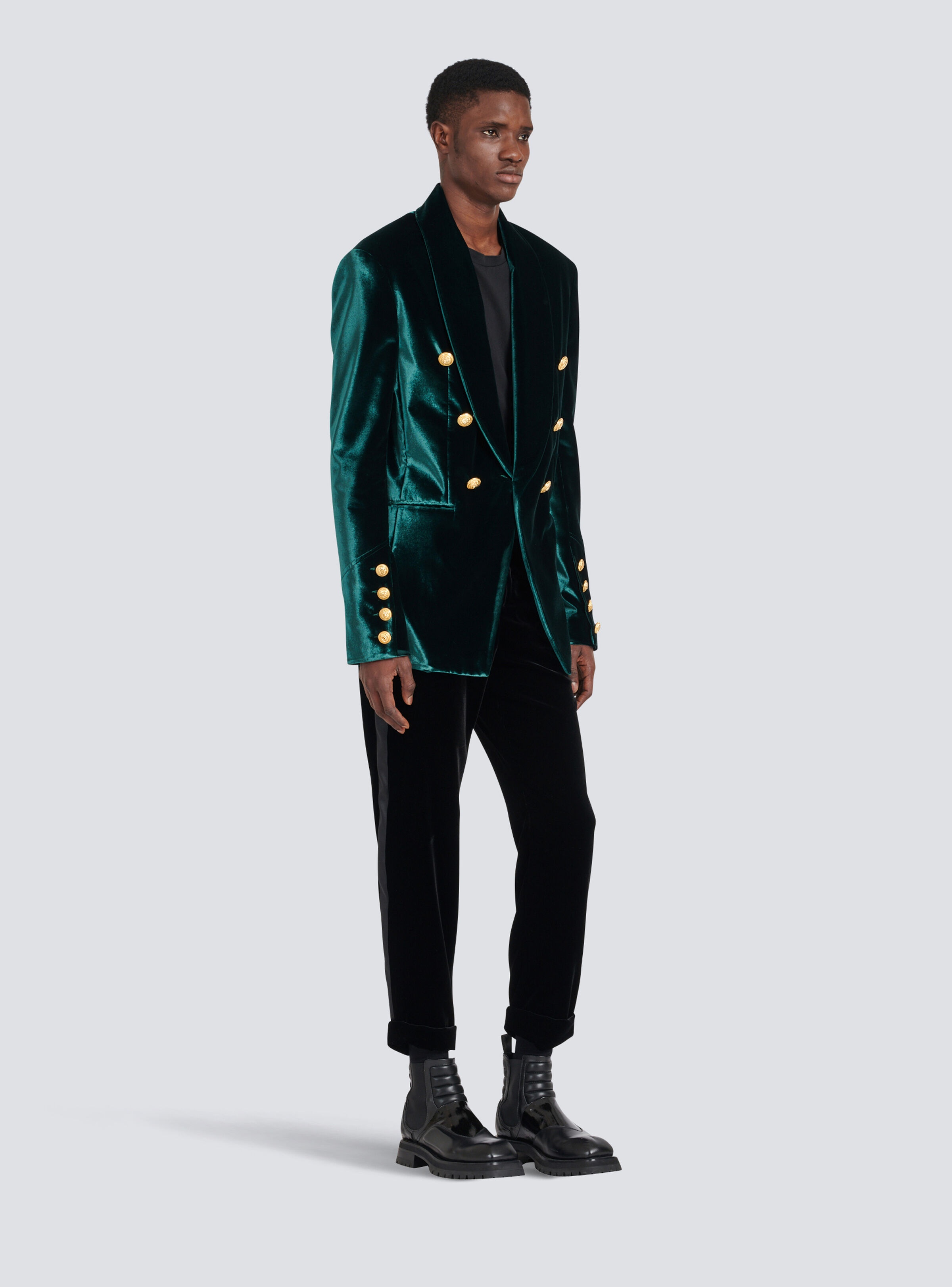 Velvet blazer with monogram lining - 5