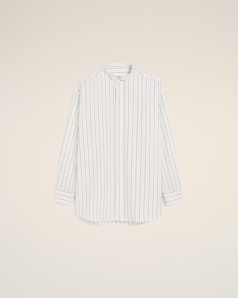 AMI Paris WHITE AND BLUE COTTON WINGTIP COLLAR OVERSIZED SHIRT outlook