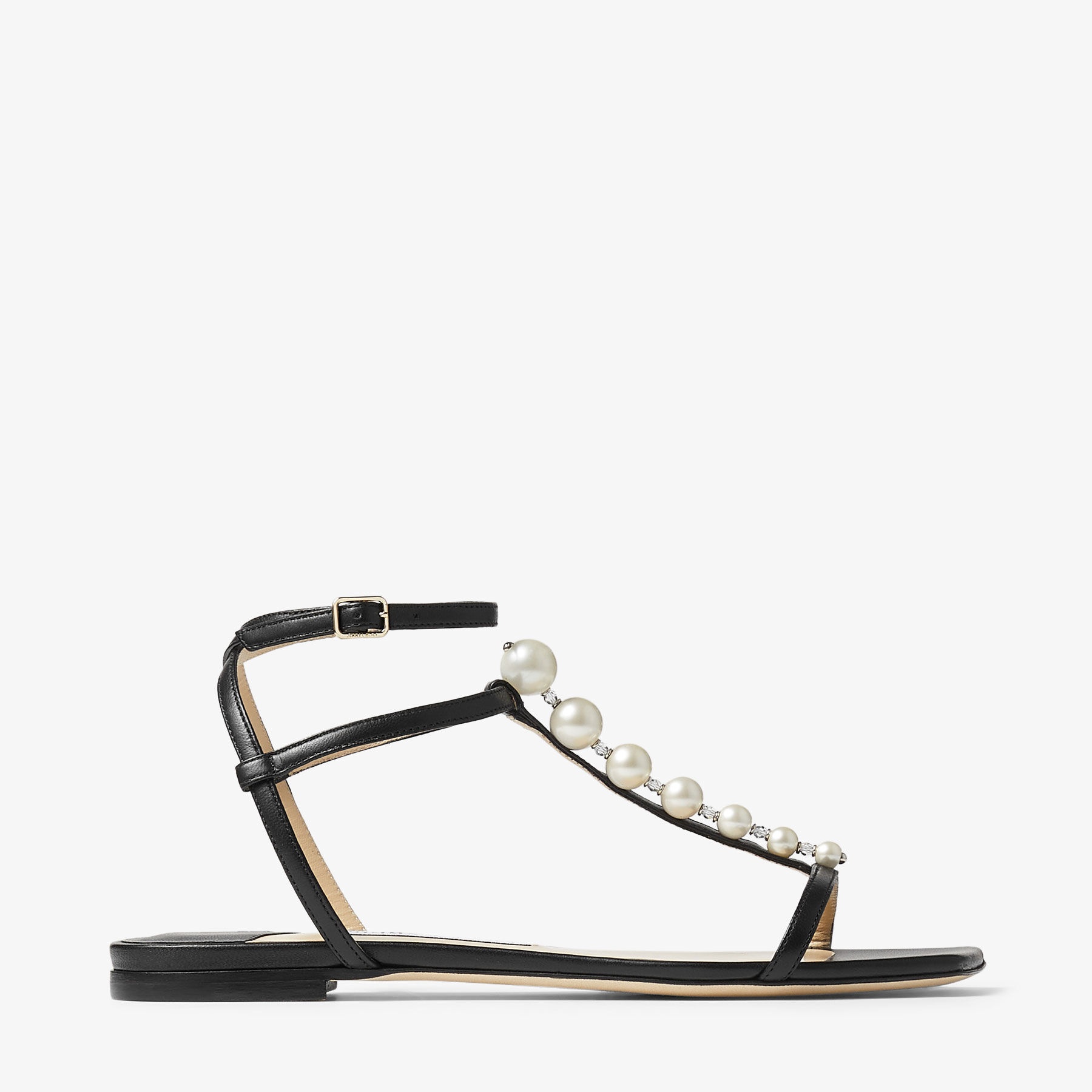 Amari Flat
Black Nappa Leather Flat Sandals with Pearls - 1