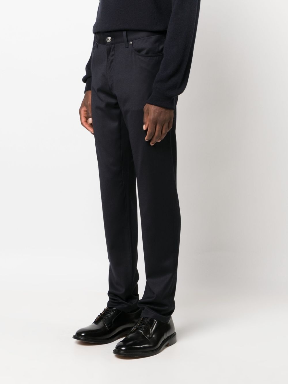 logo-patch wool slim-fit trousers - 3