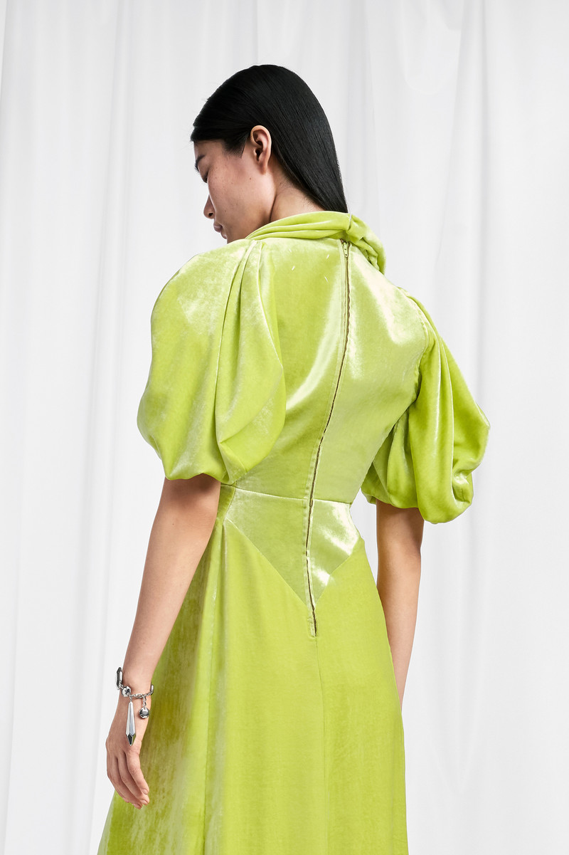 Puff-Sleeve Velvet Cowl Maxi Dress 4