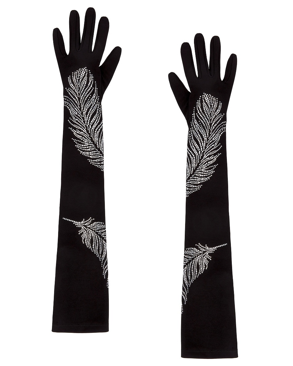 Rhinestone Feather Long Gloves - 1