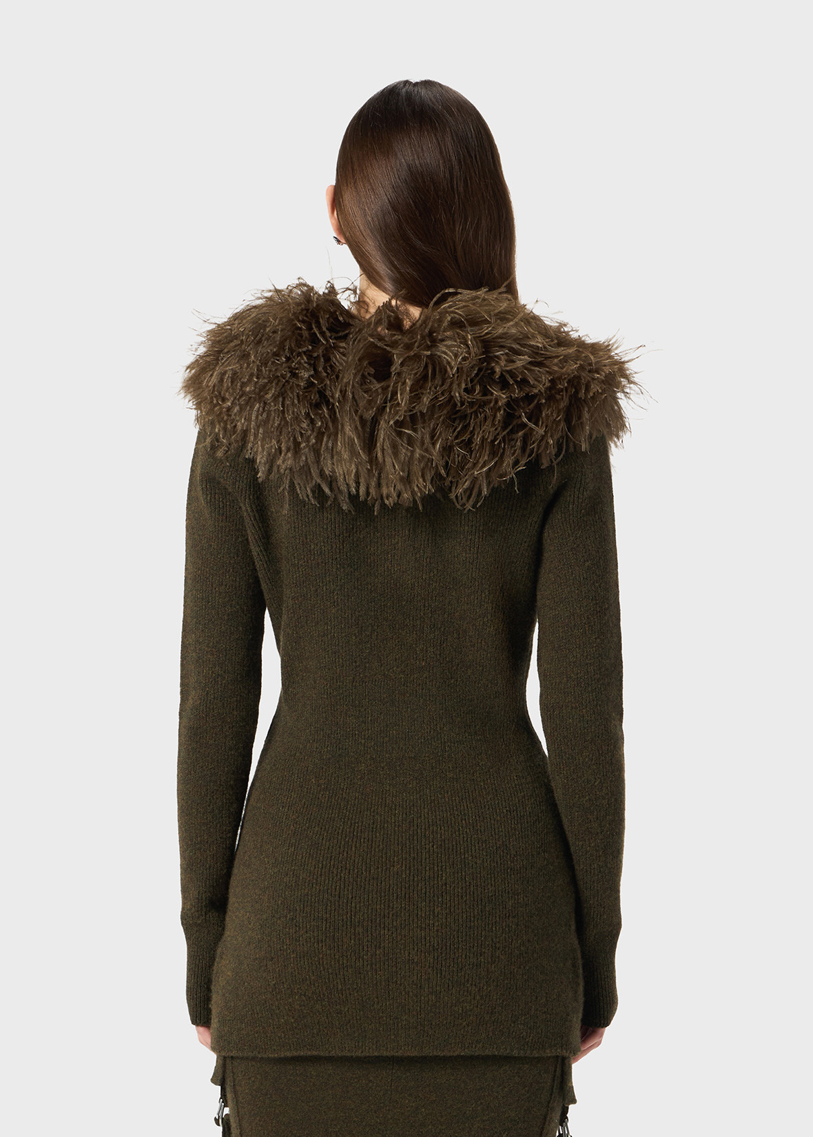 WOOL CARDIGAN WITH FEATHER COLLAR - 4