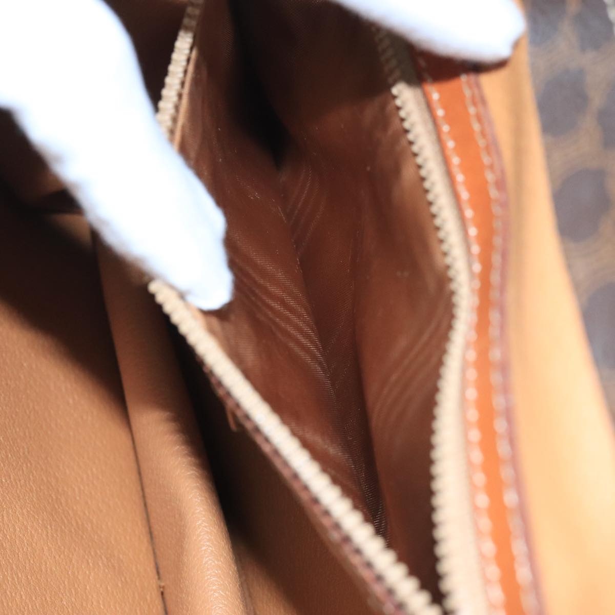 CELINE Macadam Canvas Hand Bag Pvc Leather Brown Gold - 11