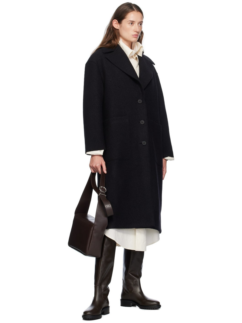 Harris Wharf London Black Boiled Wool Greatcoat outlook
