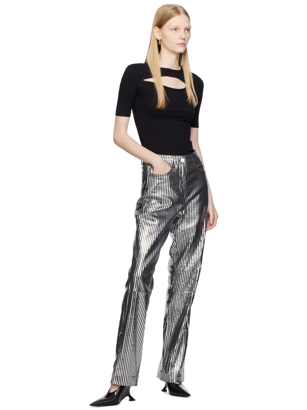 REMAIN Birger Christensen Black & Silver Striped Leather